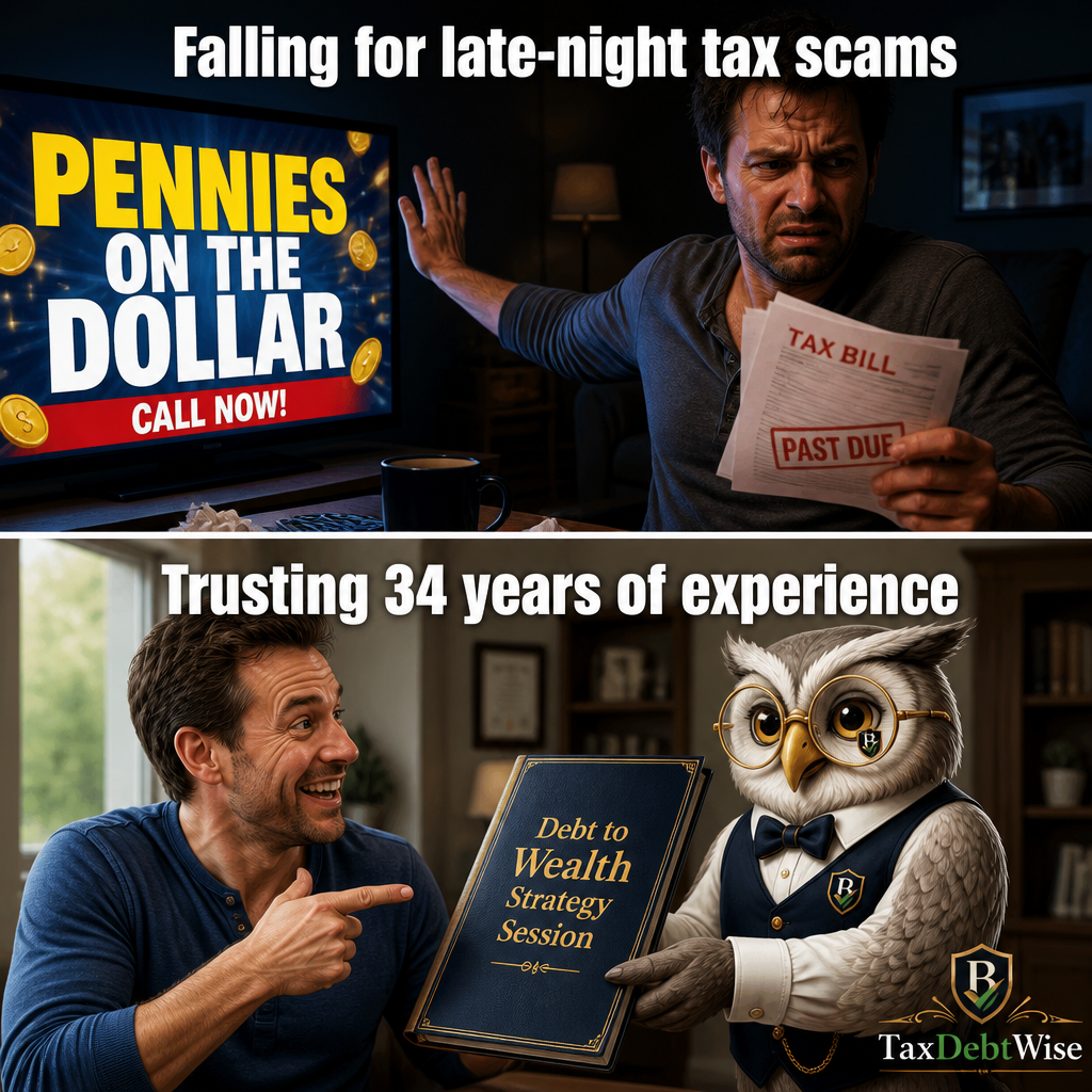 Taxpayer comparing a tax notice and financial documents before choosing professional help