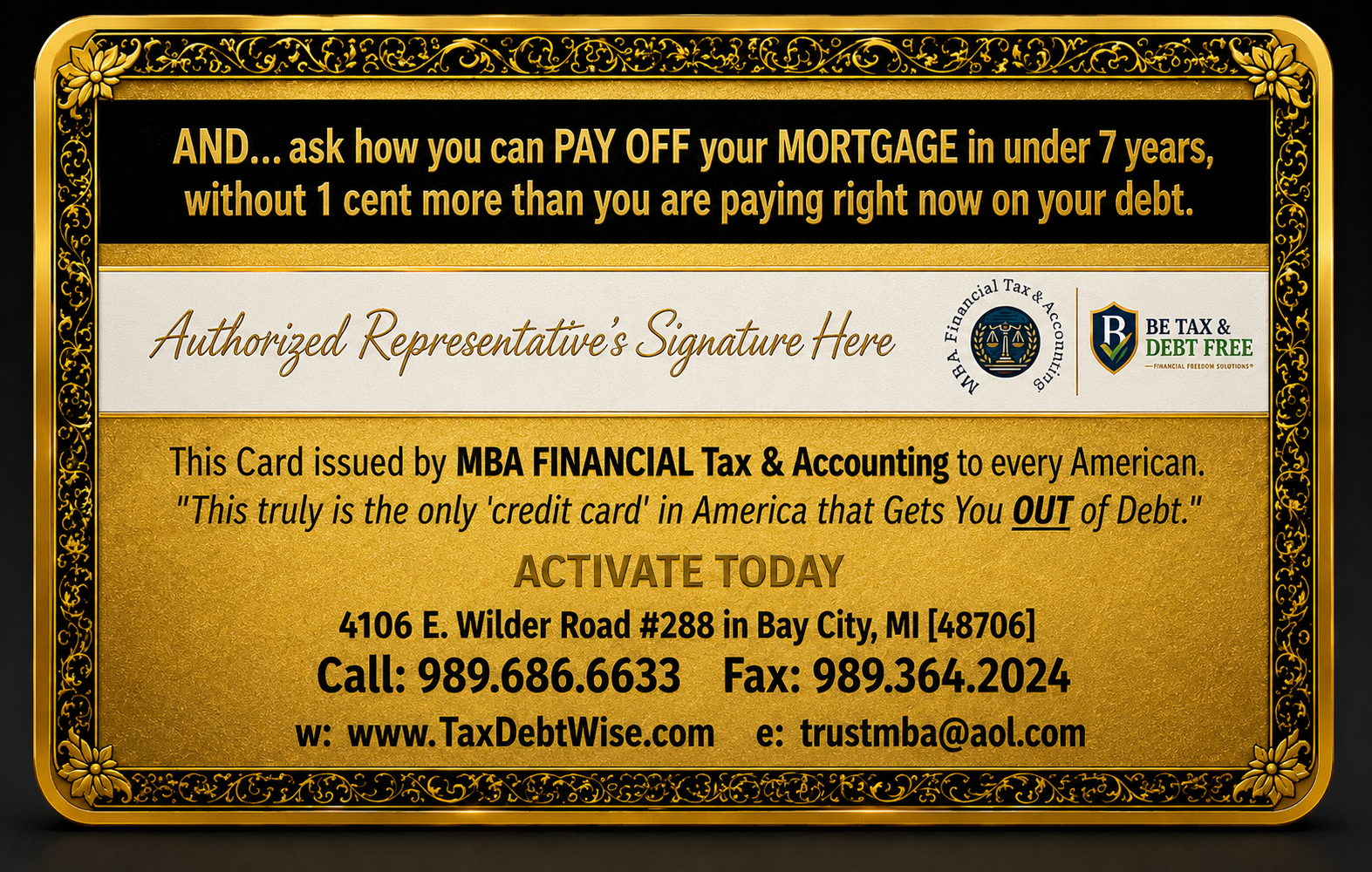 Back of the MBA Financial Gold Membership Card