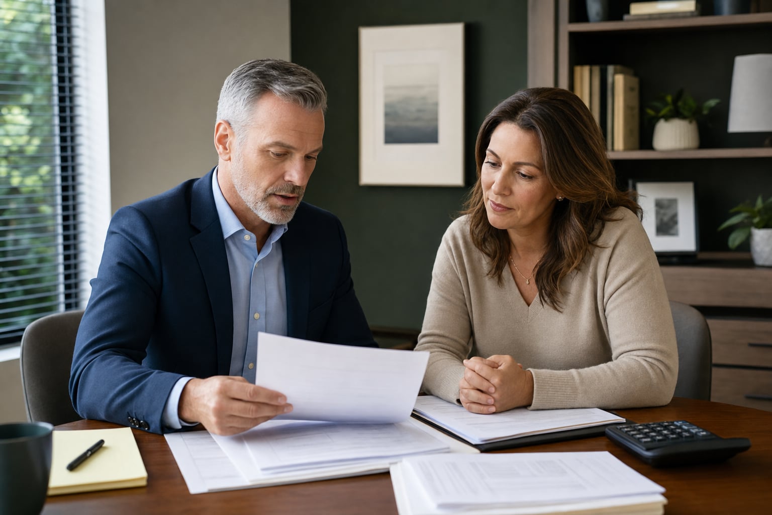 Tax professional and client reviewing financial correspondence and records together