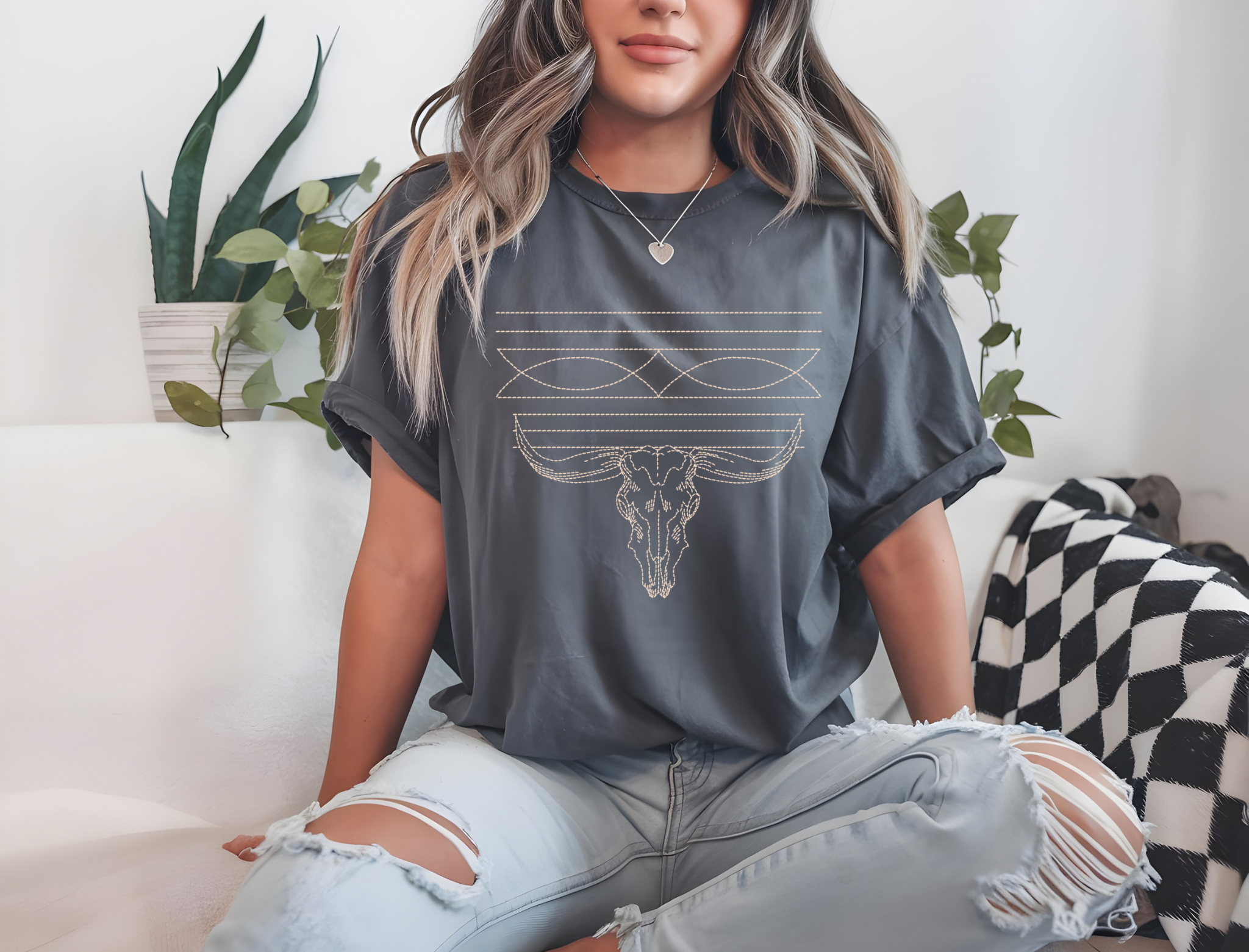 Boot Stitch skull graphic top