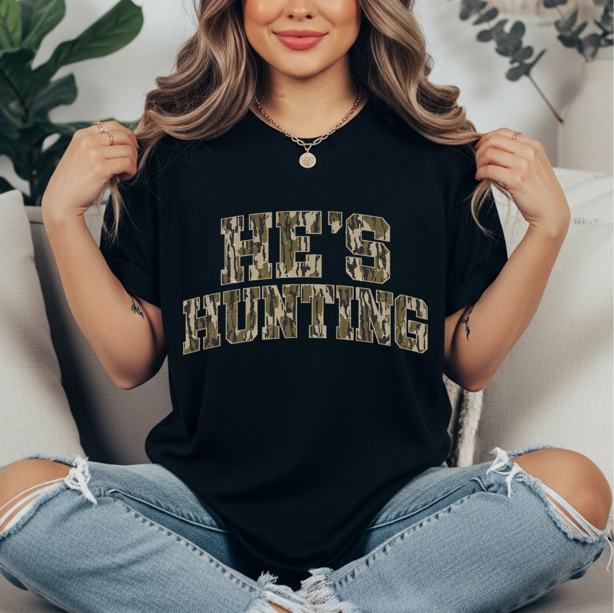 He's Hunting Graphic Top