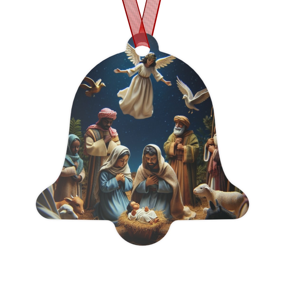 Holiday Nativity Scene Metal Ornaments - Beautiful Bell-Shaped Decorations for Christmas