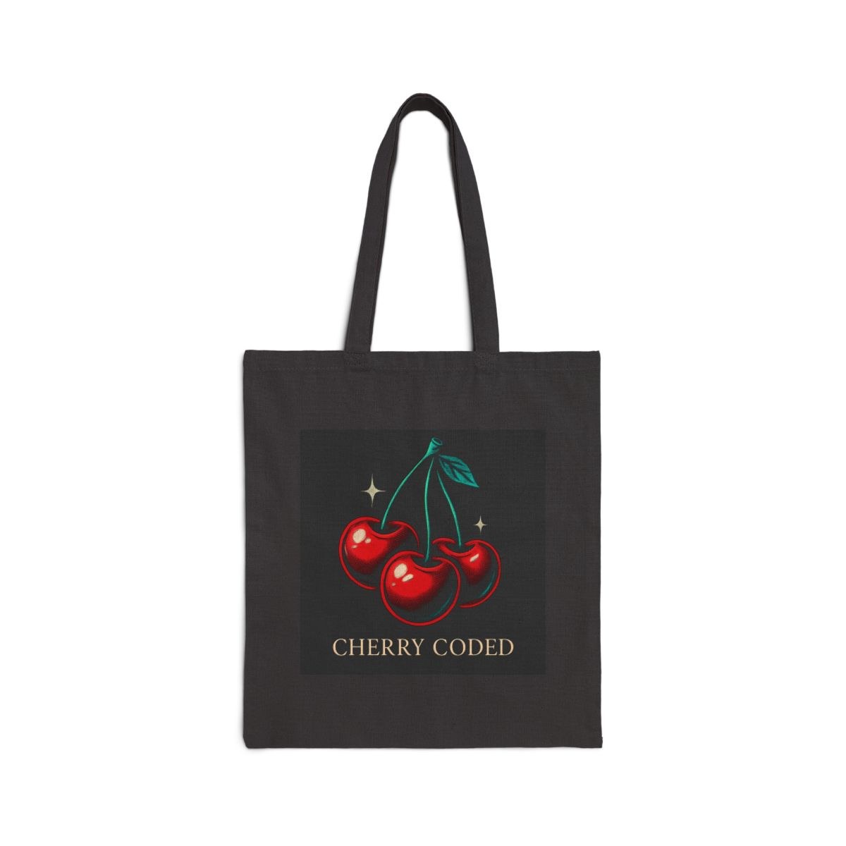 Cherry Coded Canvas Tote , Retro Cherry Graphic Grocery Bag by Law'Rence
