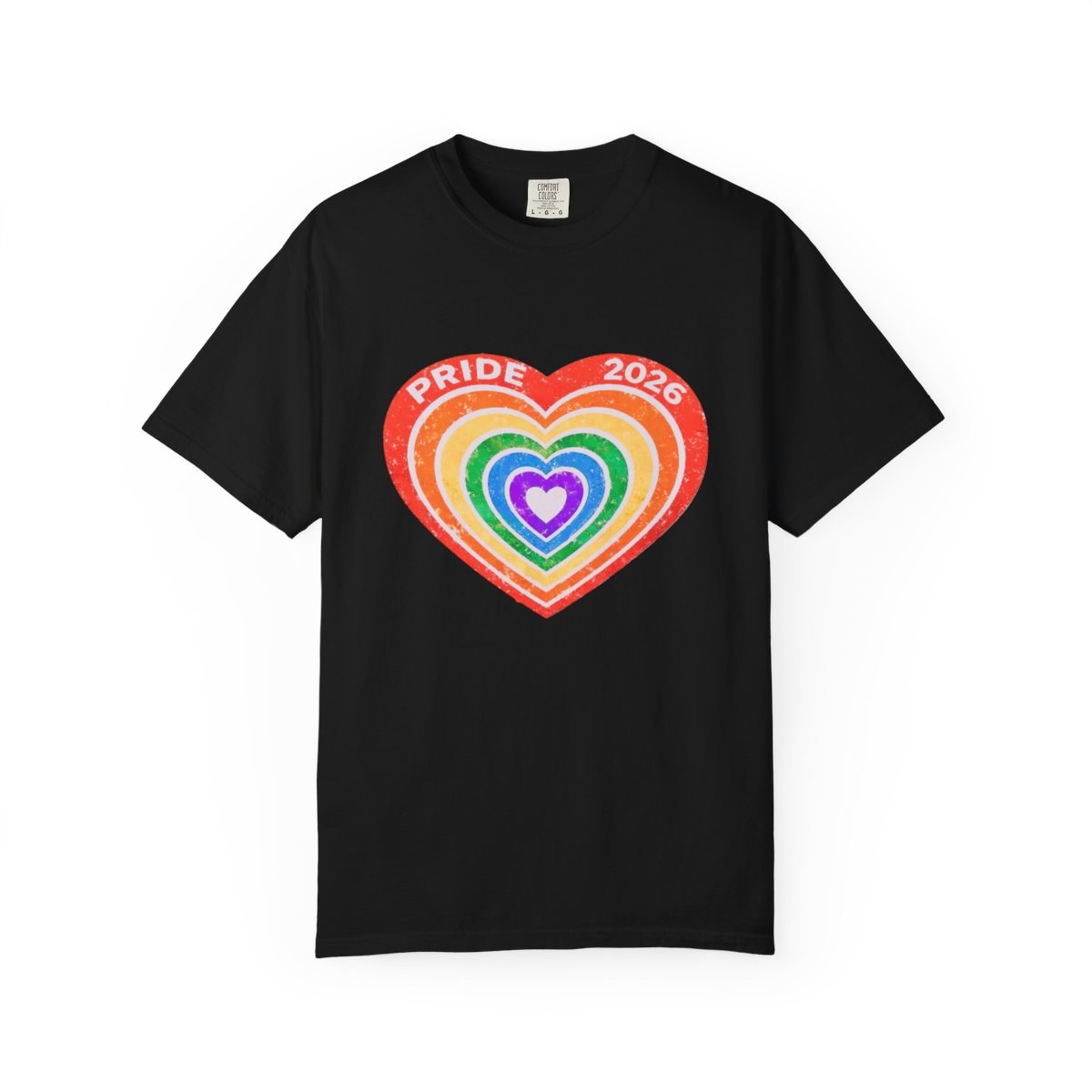 Pride 2026 Premium Stacked Rainbow Heart T-Shirt, Officially Licensed Merchandise