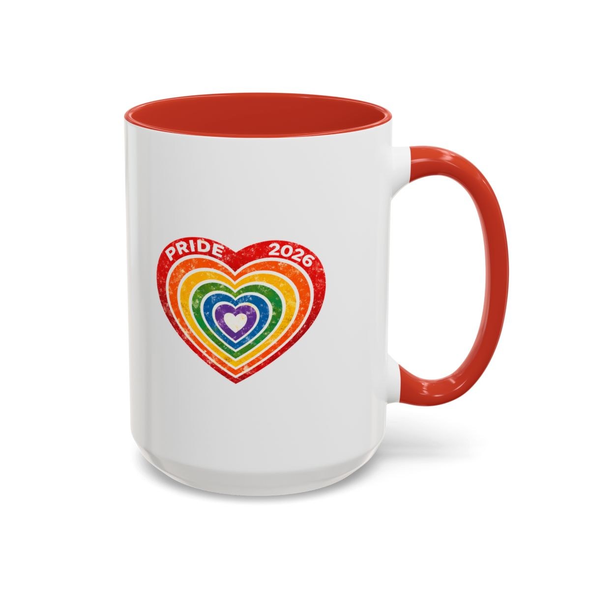 Pride 2026 Rainbow Heart Accent Coffee Mug (11/15oz)