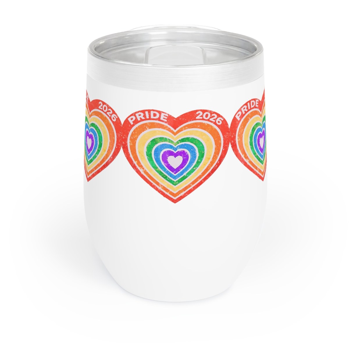 Chill Wine 12 oz Tumbler -Pride 2026 Stacked Rainbow Hearts