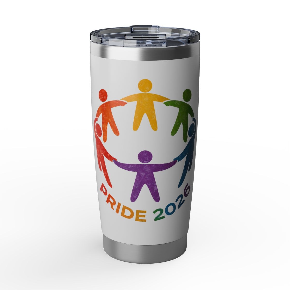 Pride 2026 20oz Tumbler , Rainbow Community Circle Travel Mug