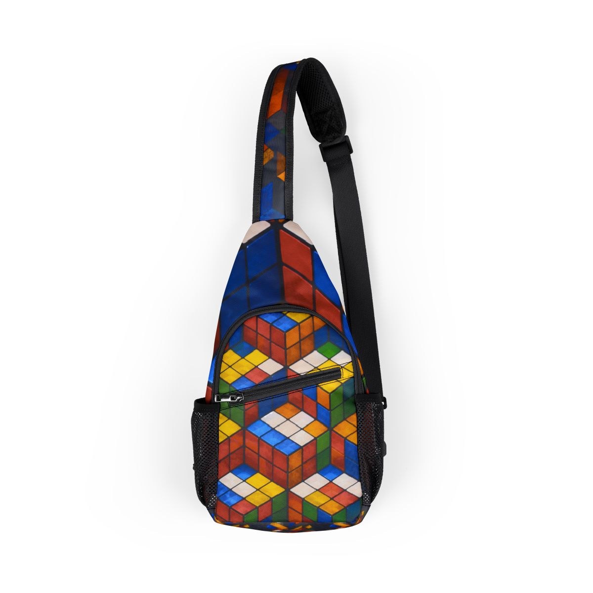 Geometric Cube Chest Bag , Colorful Retro Rubik Pattern Sling Pack