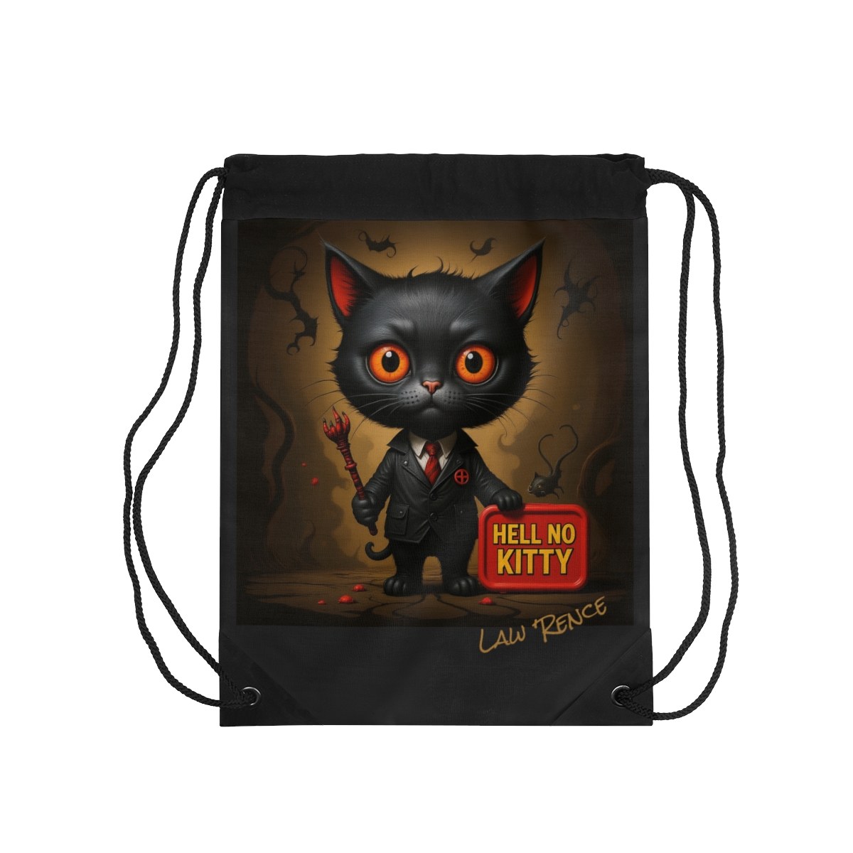 Drawstring Bag , 'Hell No Kitty' Gothic Black Cat Cute Horror Backpack