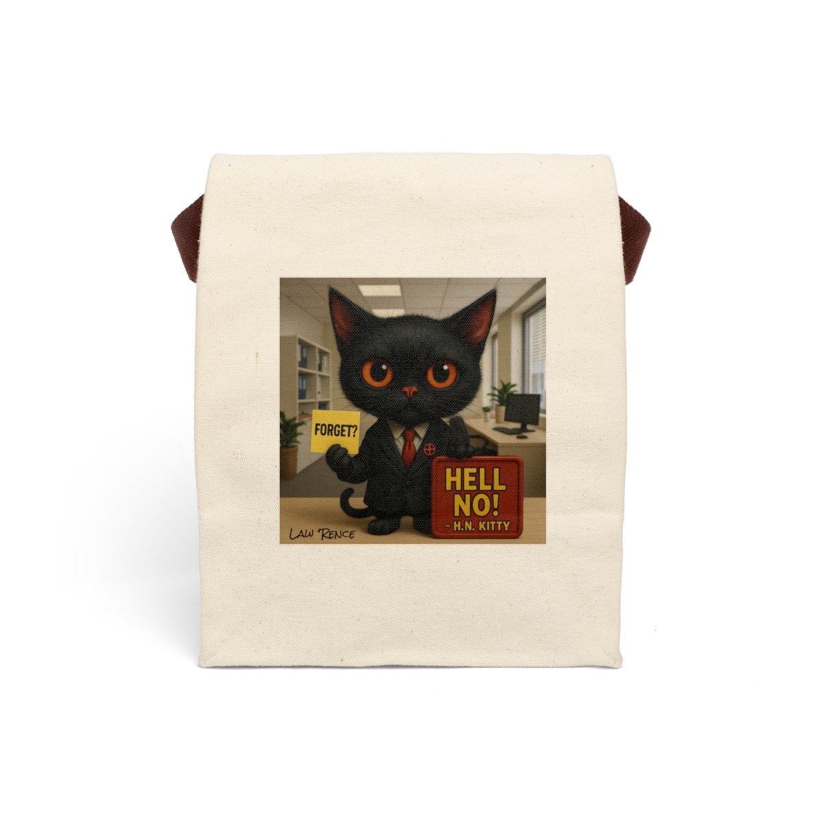 Canvas Lunch Bag , Retro Black Cat 'HELL NO!' Office Humor Design