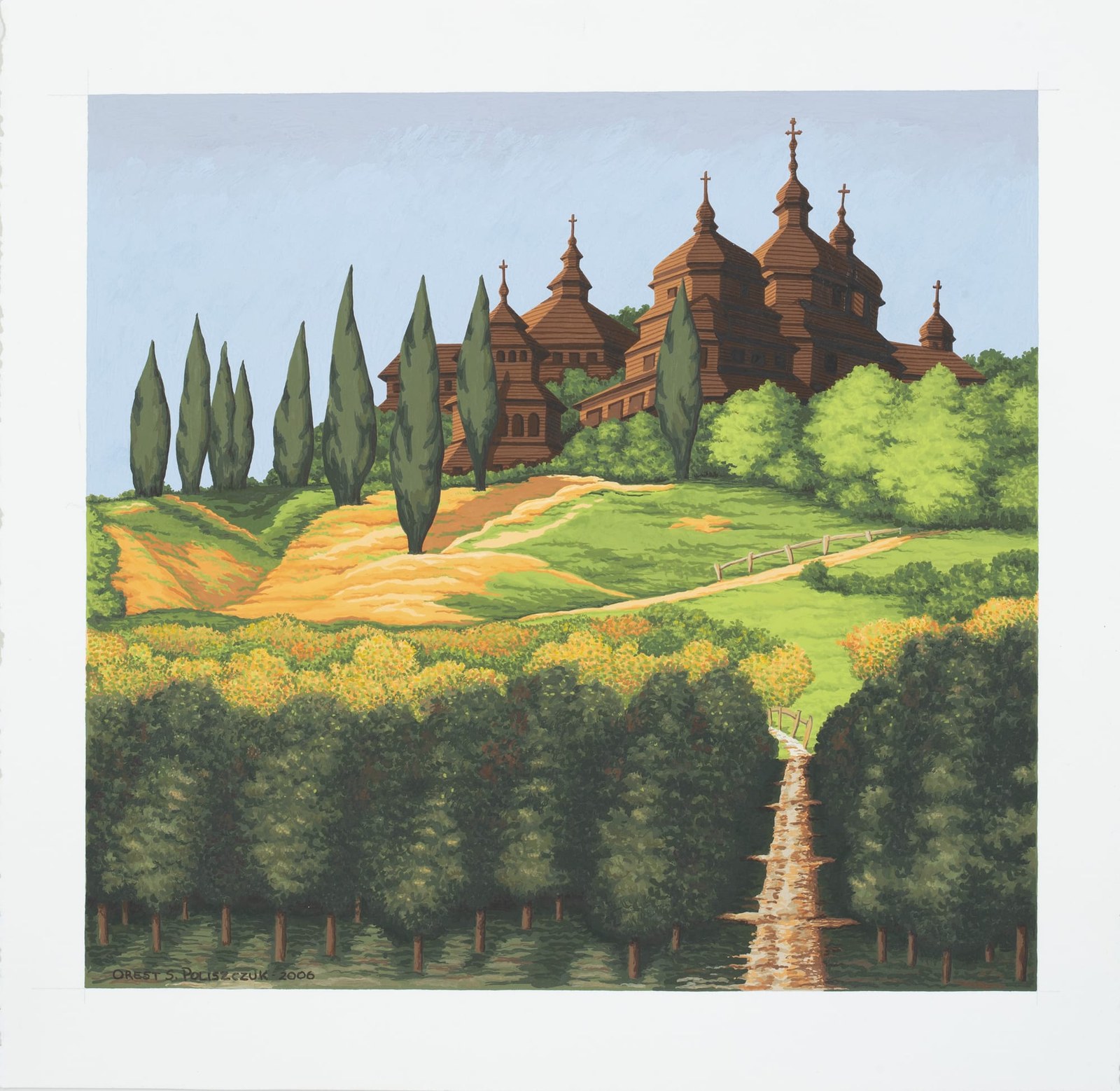 Church with Cypresses by Orest Poliszczuk