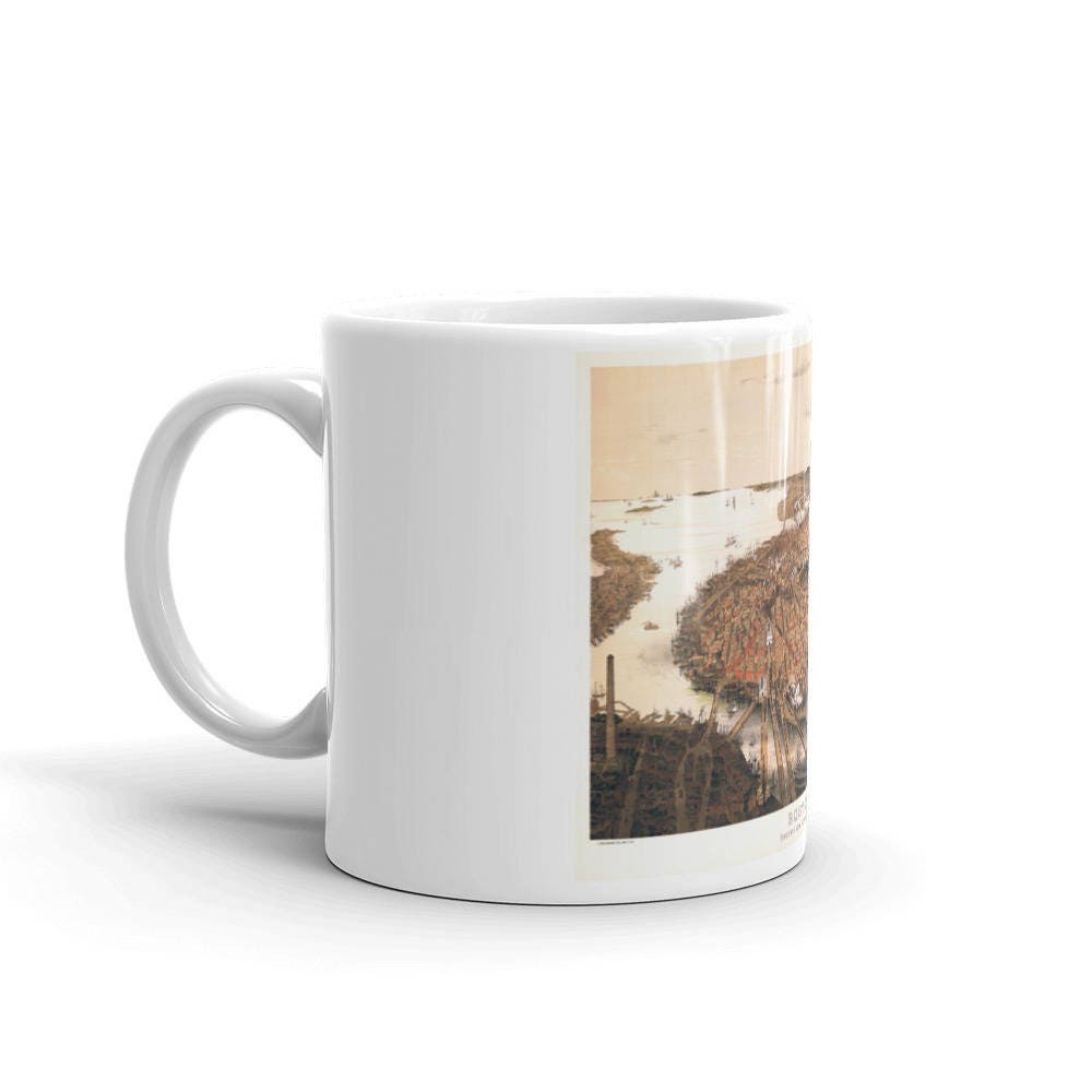 Coffee Mug - Panoramic Map or Boston 1877 view 2