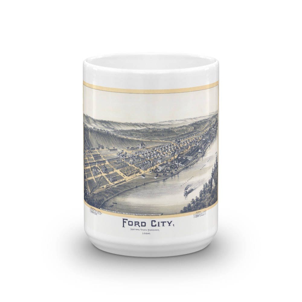 Coffee Mug - Panoramic Map of Ford City Pennsylvania 1896 view 6