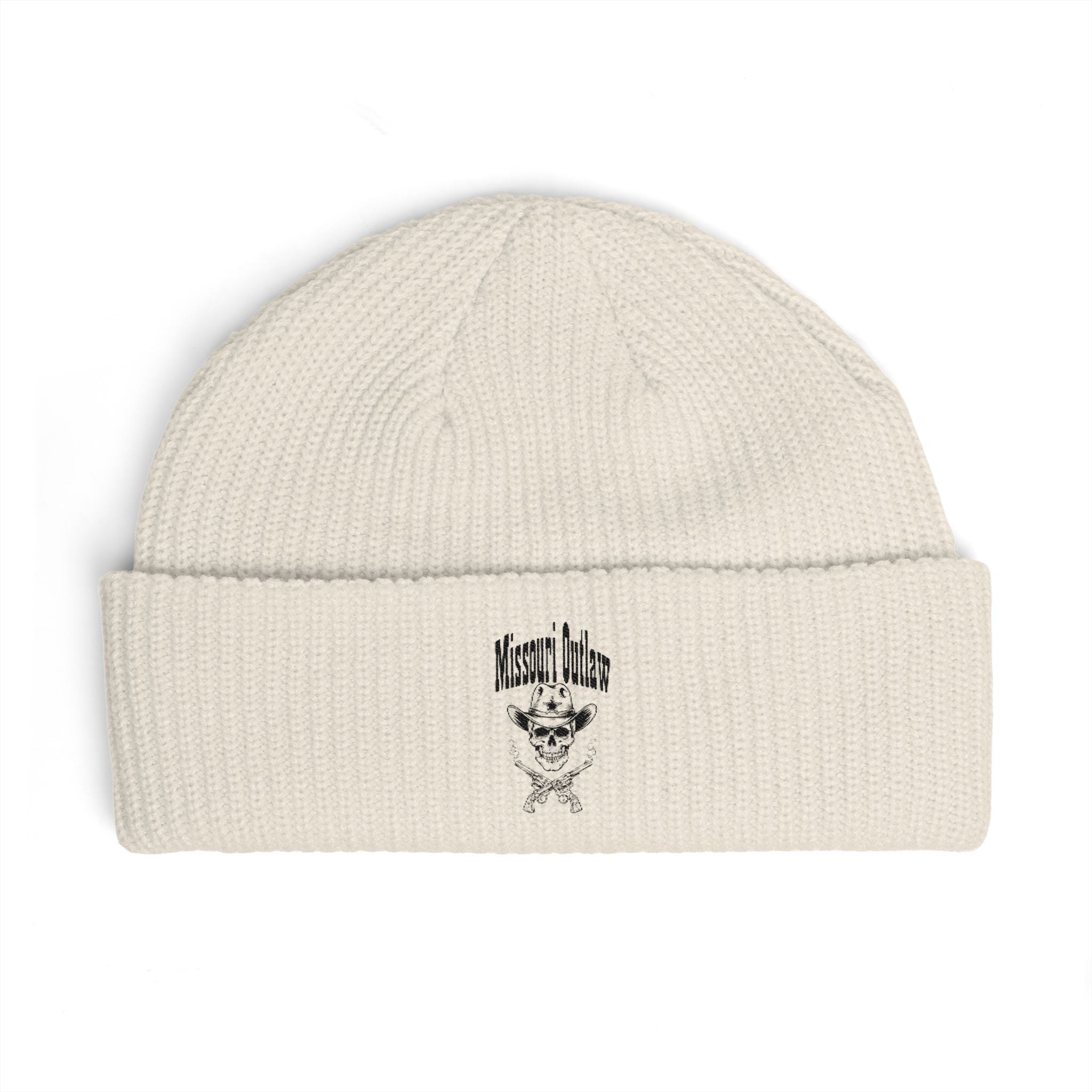 Cuff Beanie — Vintage Skull & Crossbones Embroidered Knit Hat