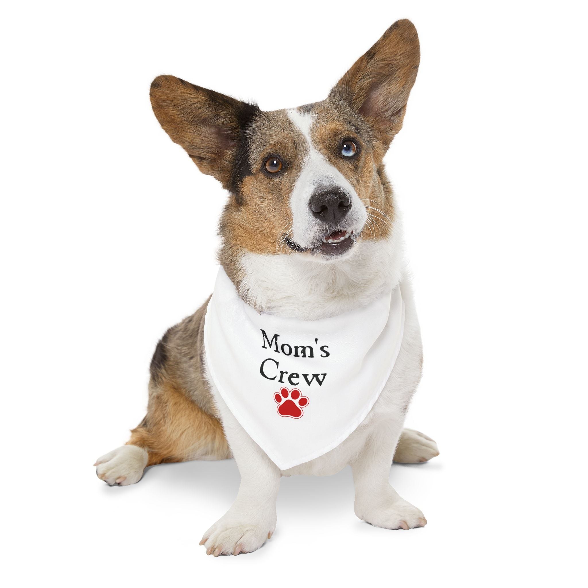 Mom's Crew Pet Bandana Collar — White Dog Bandana with Red Paw