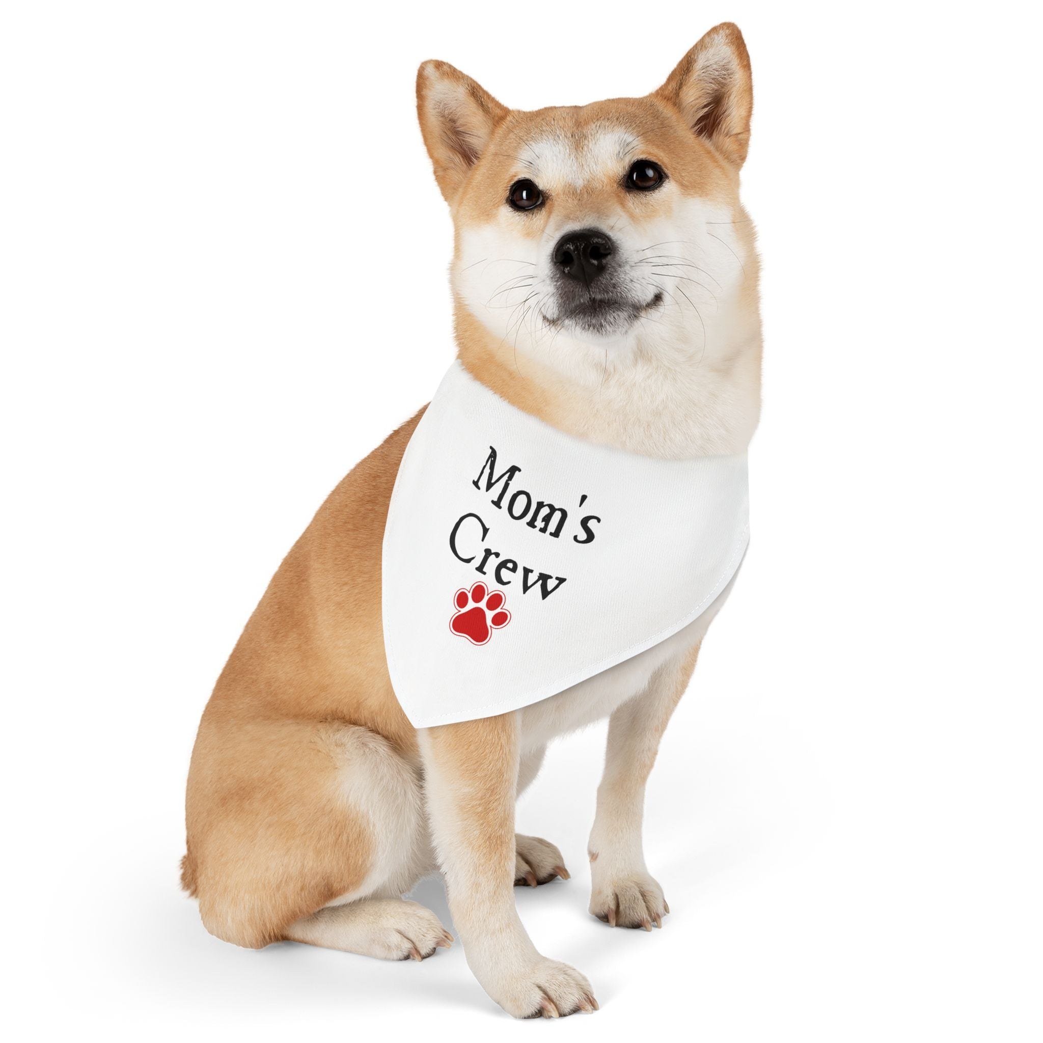 Mom's Crew Pet Bandana Collar — White Dog Bandana with Red Paw