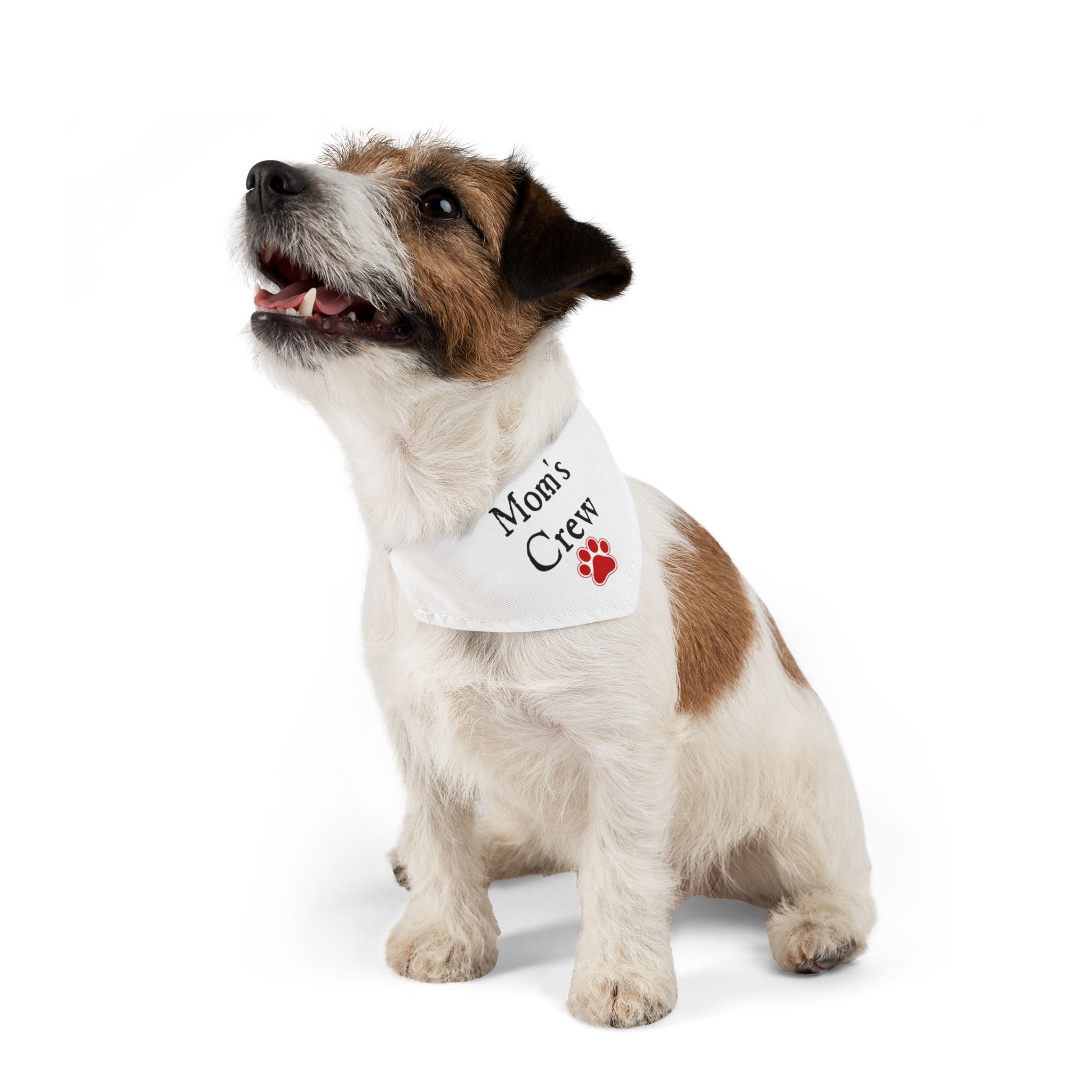 Mom's Crew Pet Bandana Collar — White Dog Bandana with Red Paw