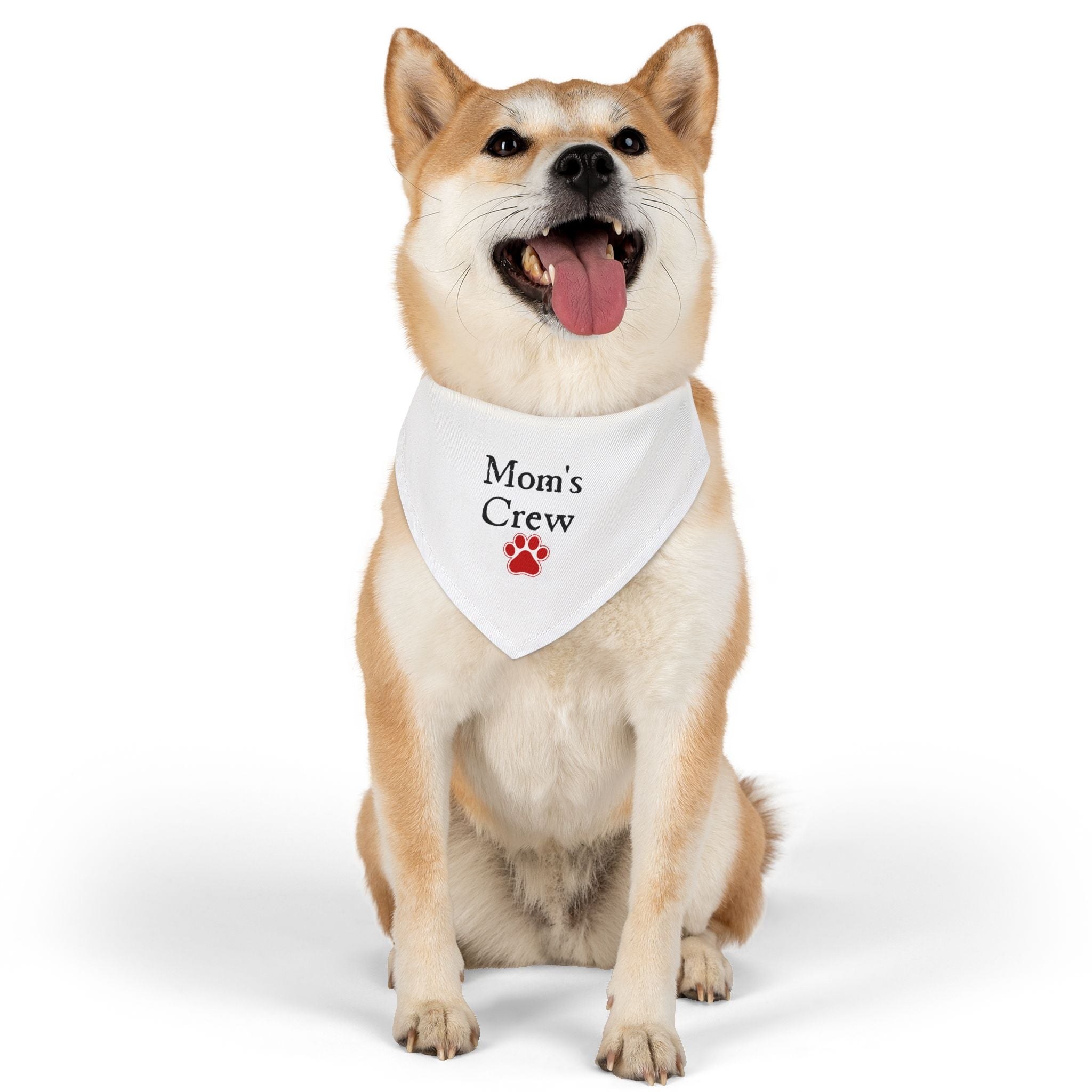 Mom's Crew Pet Bandana Collar — White Dog Bandana with Red Paw
