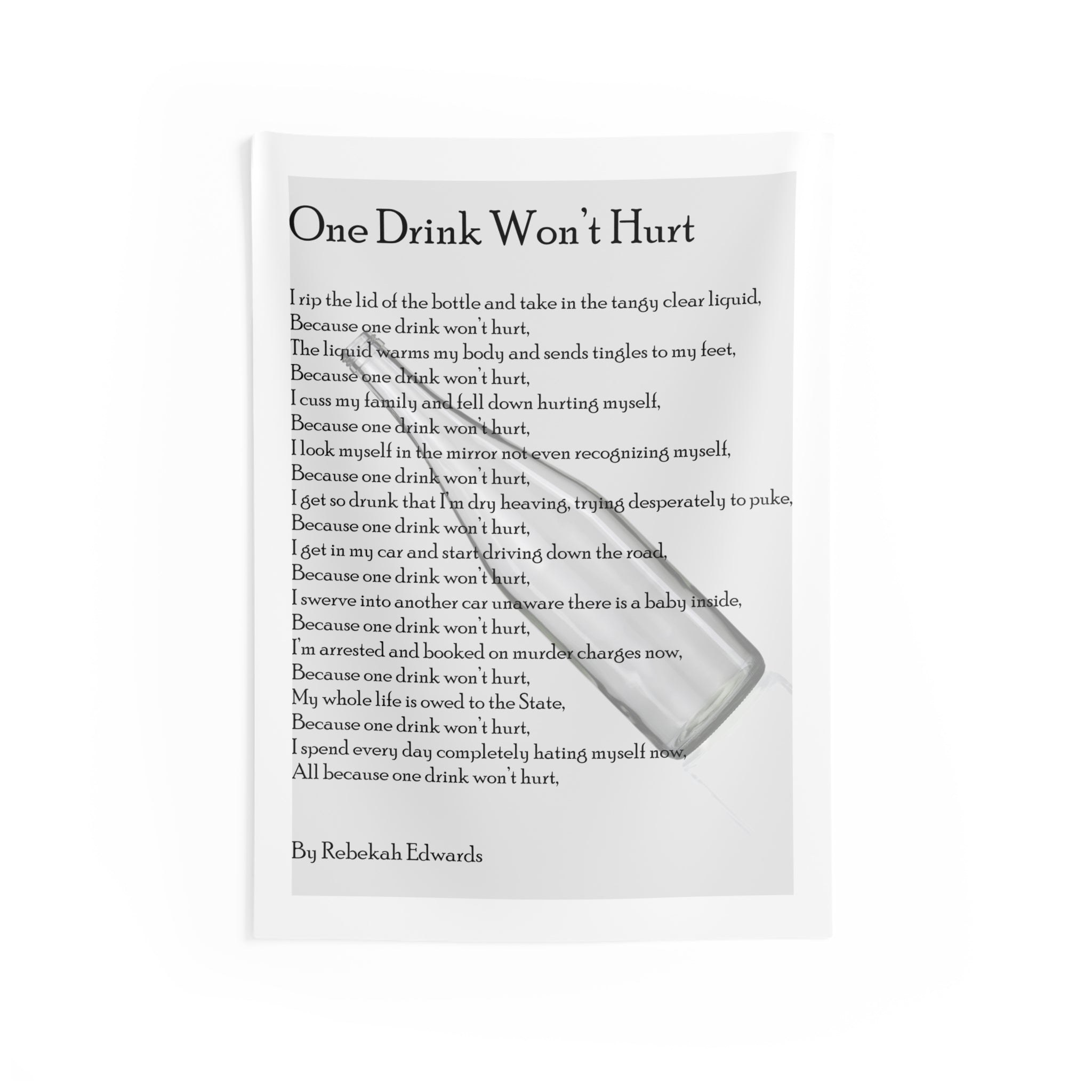 One Drink Won’t Hurt Tapestry — Poem Wall Art with Glass Illustration