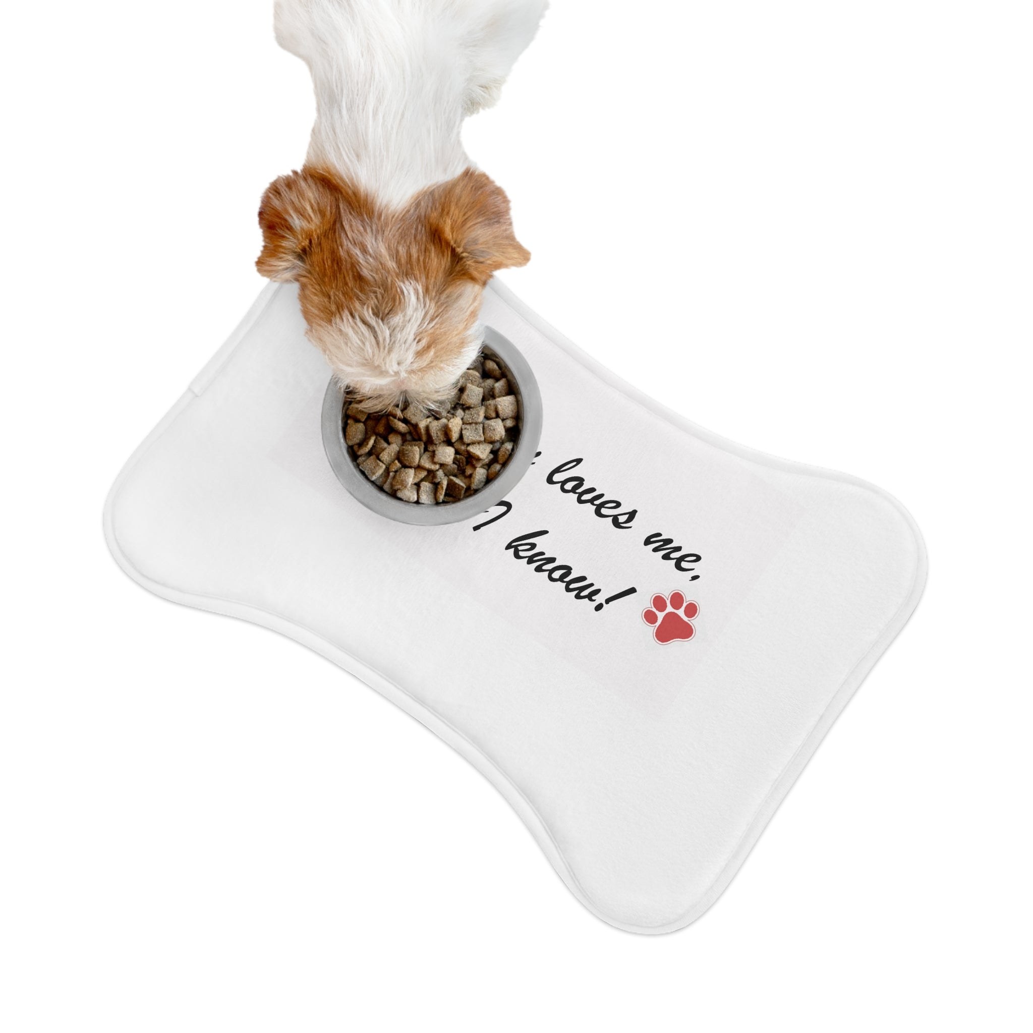 Pet Feeding Mat — "Mommy loves me, this I know!" Paw Print Placemat for Dogs & Cats