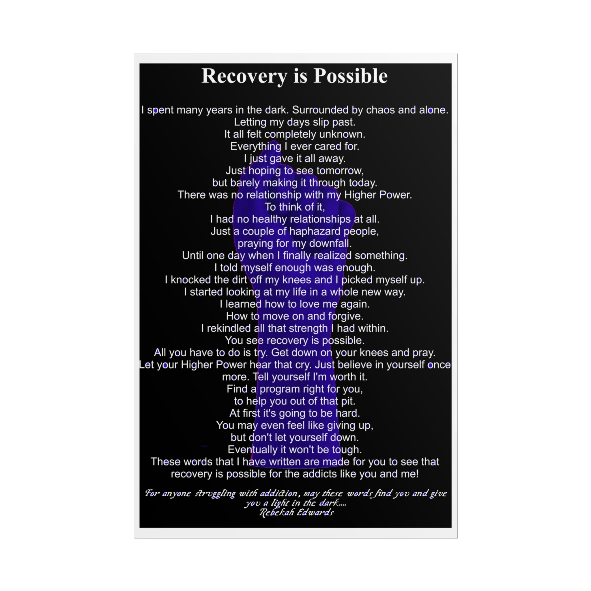 Recovery Inspirational Poster — "I Told Myself Enough" Rolled Poster