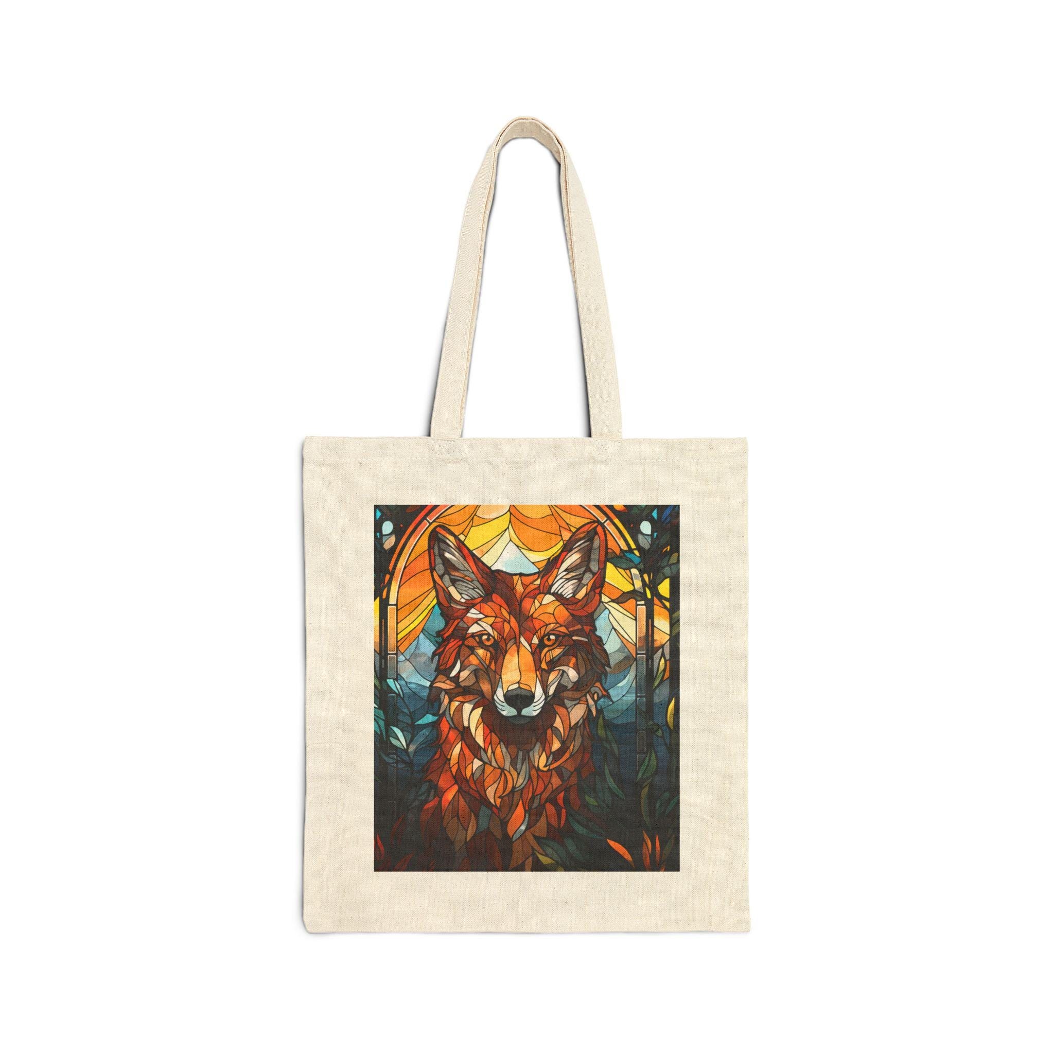 Stained Glass Fox Tote Bag | Canvas Woodland Animal Illustration