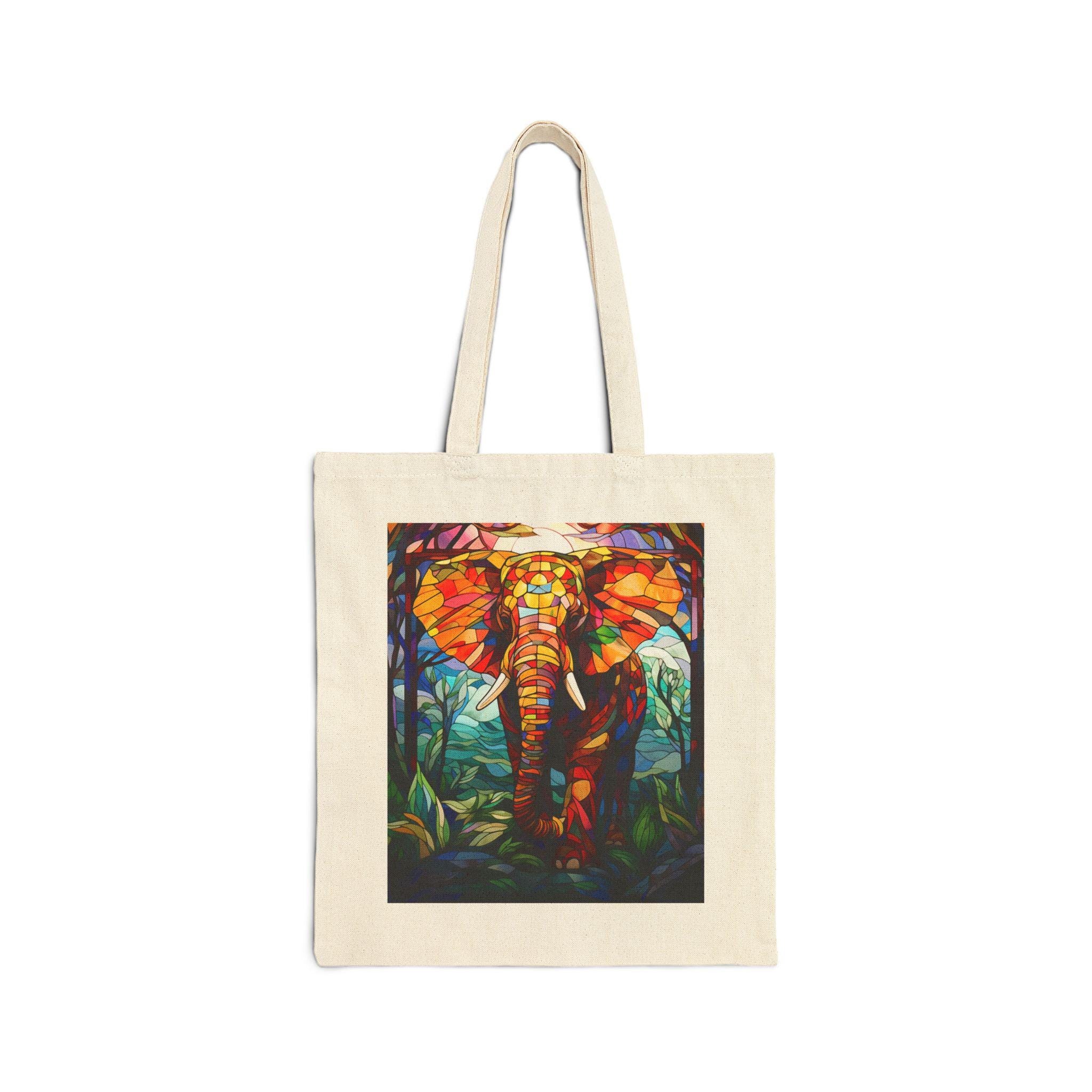 Colorful Stained Glass Elephant Tote Bag | Canvas Tote Bag