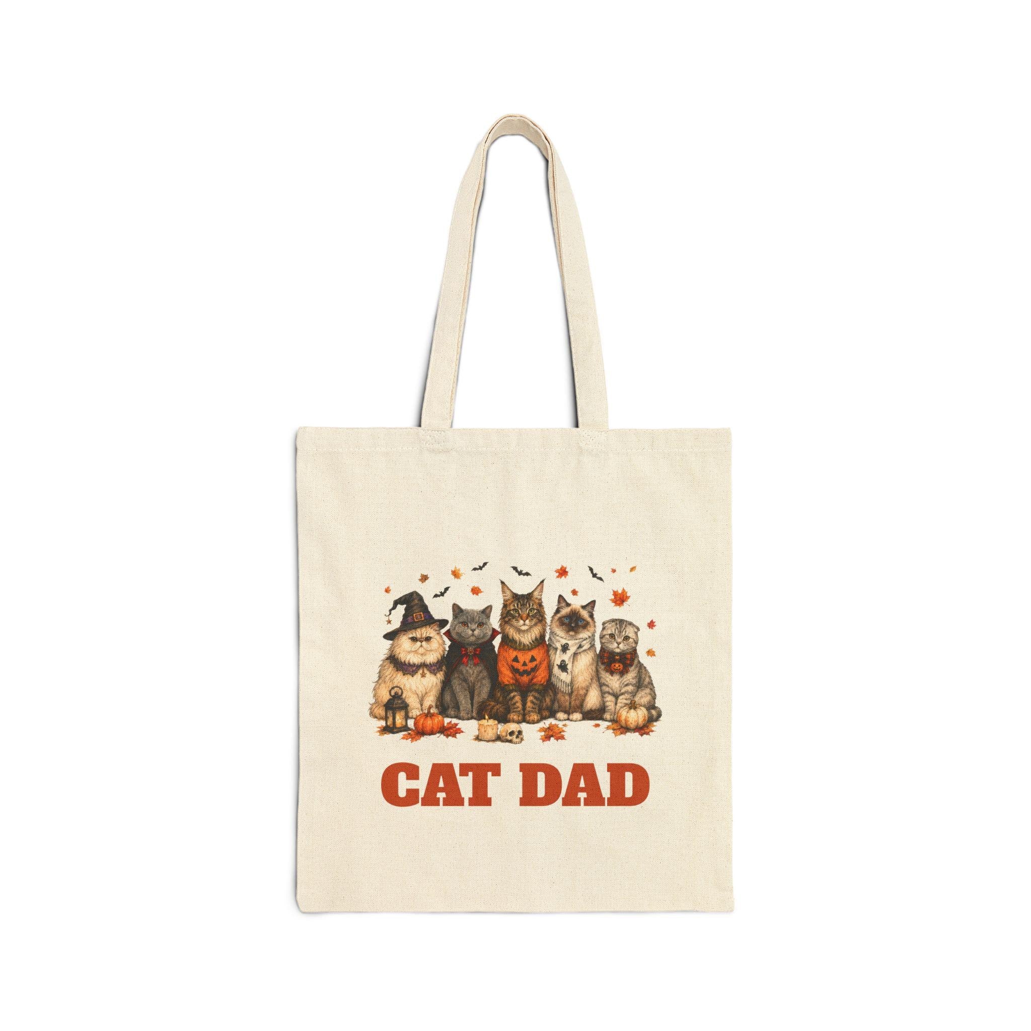 Halloween Cats Cat Dad Tote Bag | Halloween cat illustration canvas tote