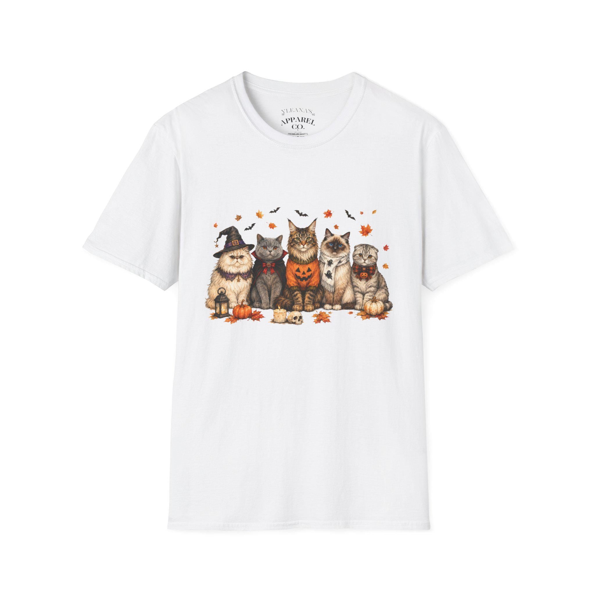 Cute Cats in Halloween Costumes T-Shirt | Pumpkin, Witch, Autumn Leaves