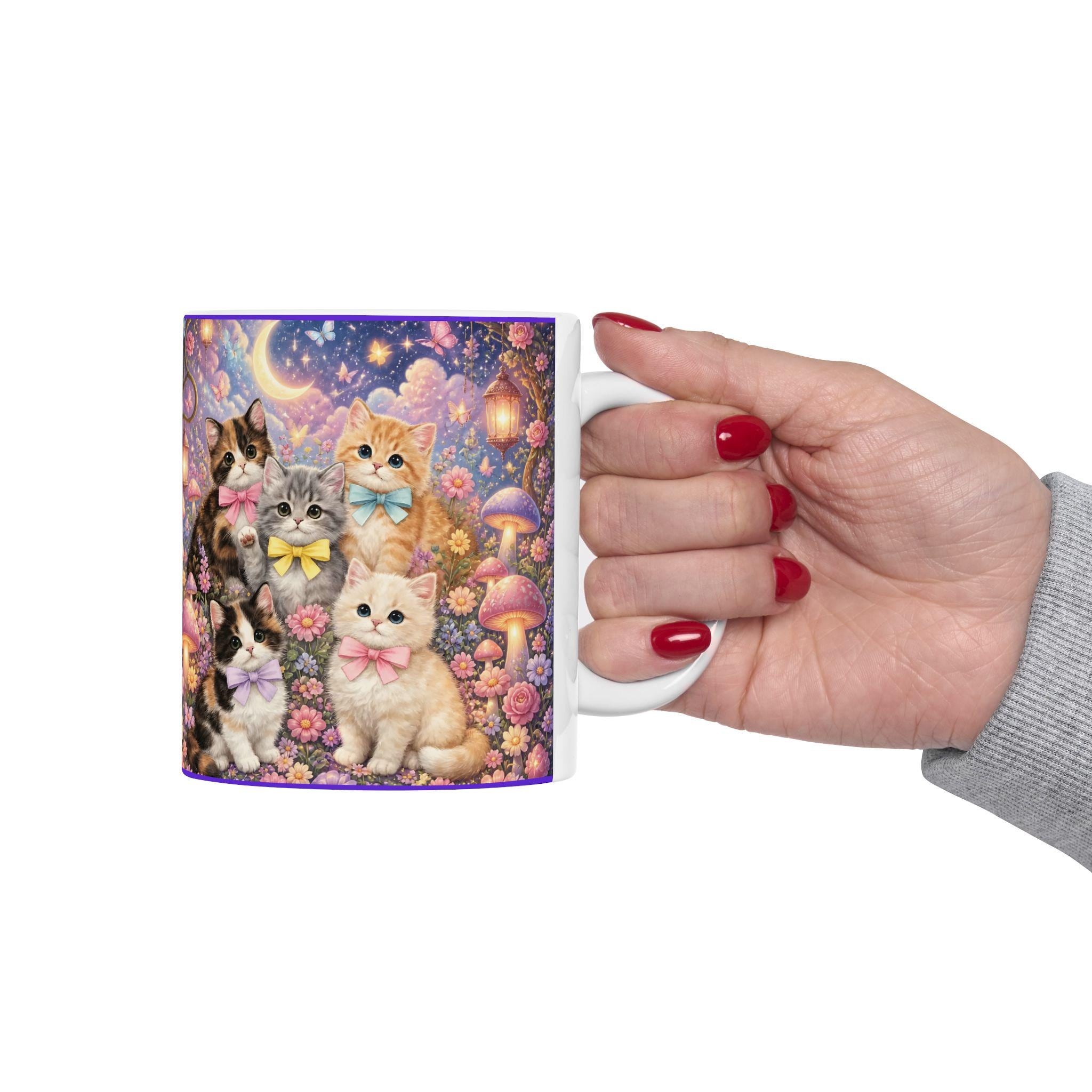 Fantasy Kittens Mushroom Garden Mug | Ceramic Coffee Cup
