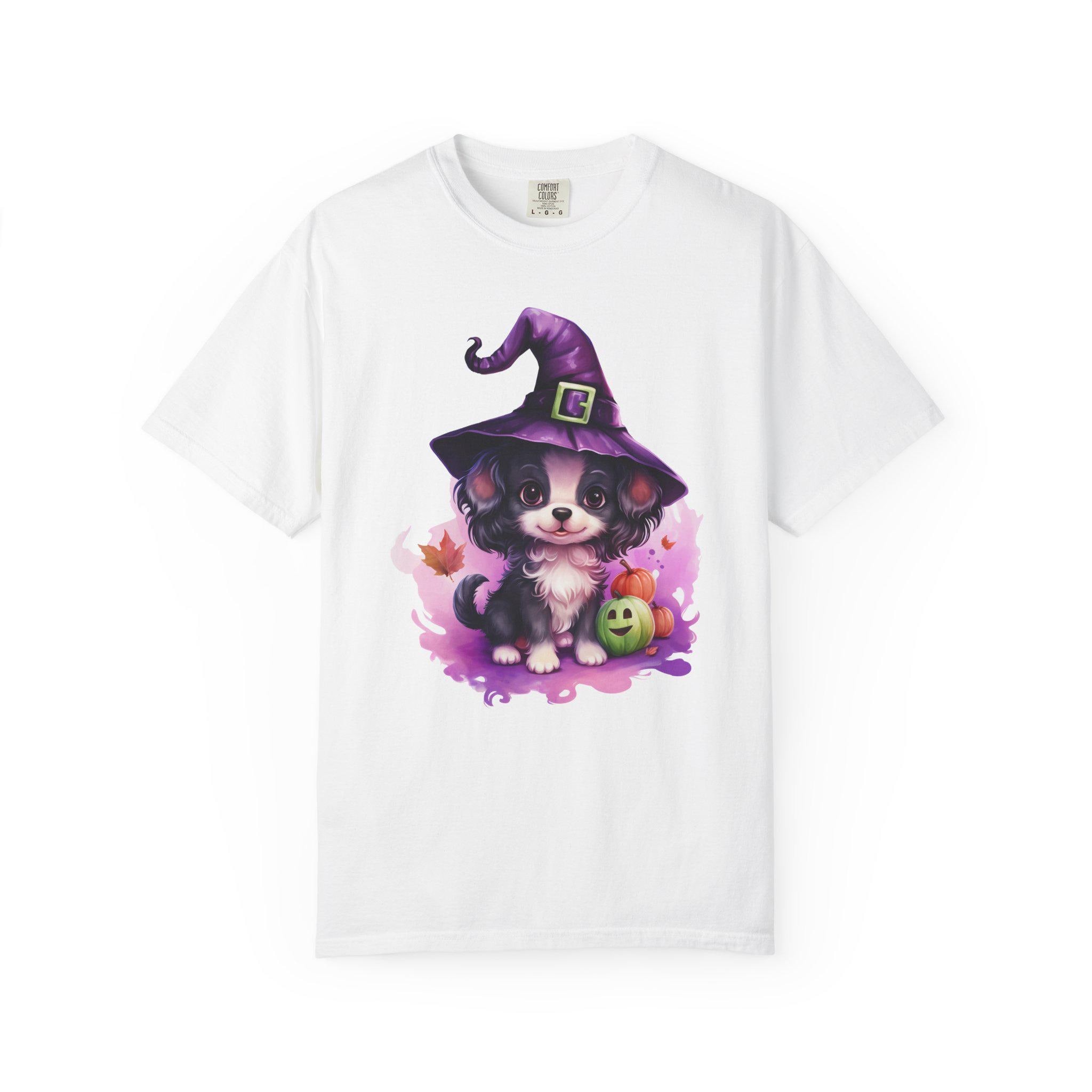 Cute Puppy Witch Halloween T-shirt | Cute puppy in Witch Hat Tee