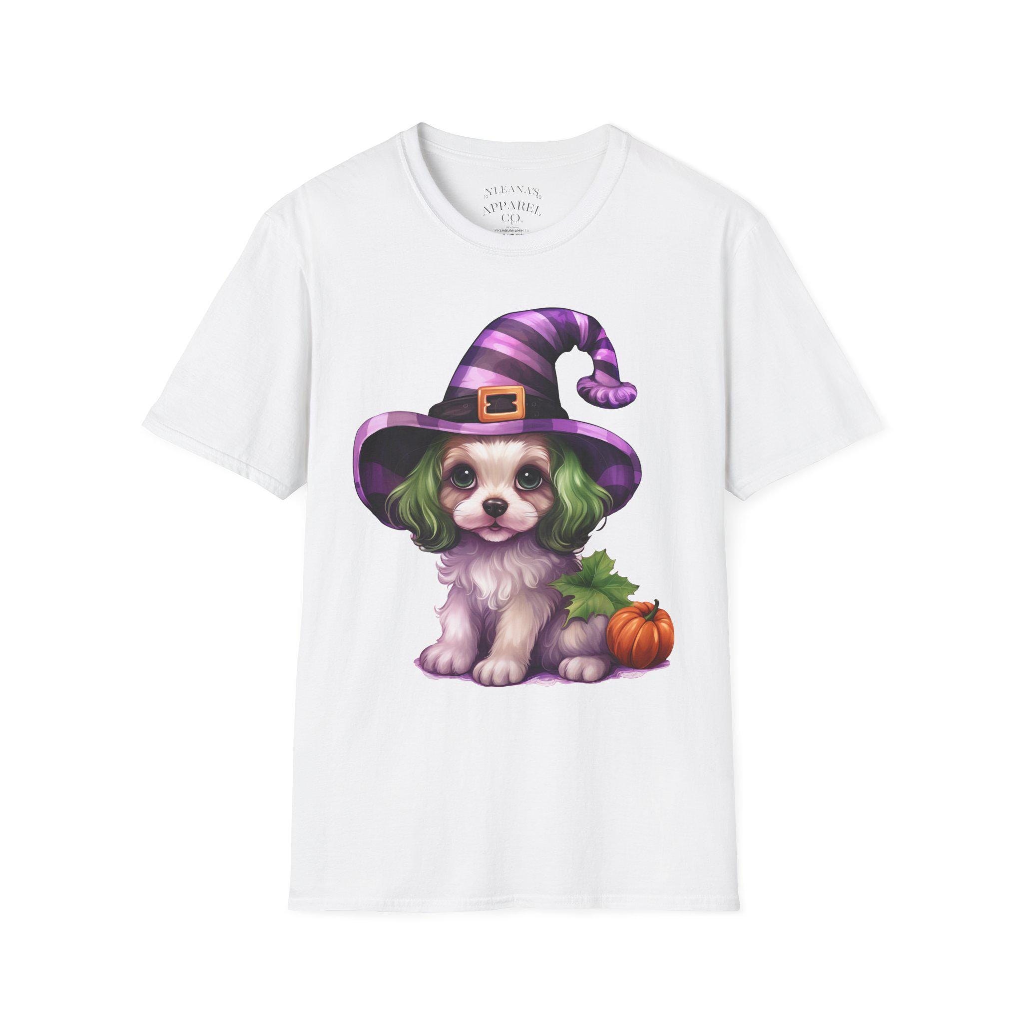 Cute Puppy in Witch Hat T-Shirt | Halloween Pumpkin Shirt