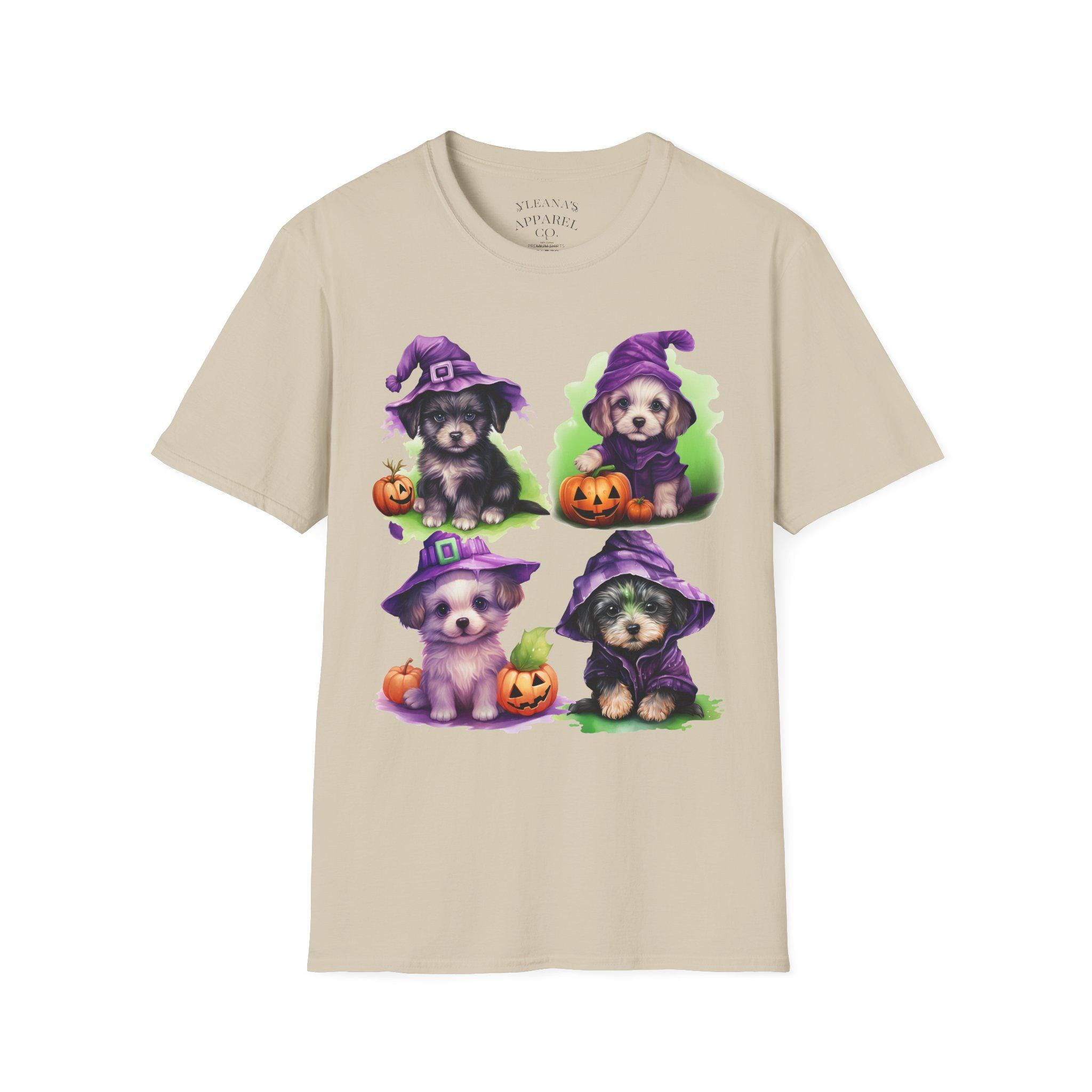 Cute Puppies in Witch Hats T-Shirt | Halloween Puppy Jack-o'-Lanterns