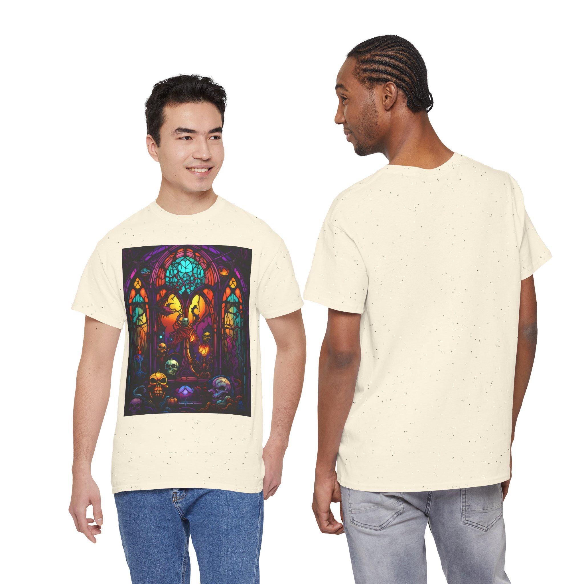 Stained Glass Cathedral Skull Tee | Gothic Halloween Horror Shirt