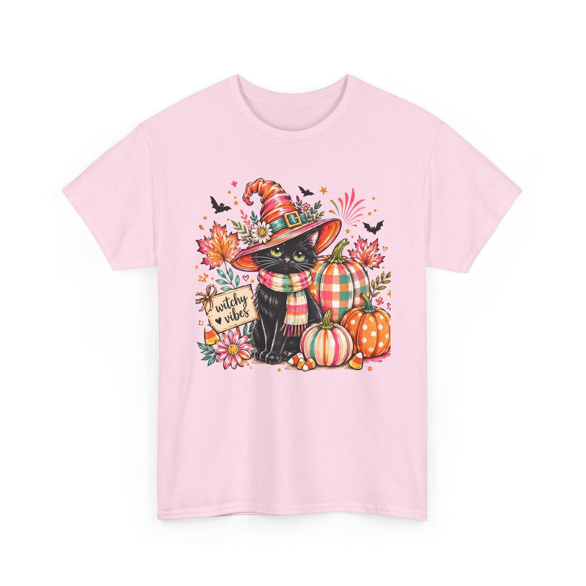 Black Cat in Witch Hat Tee | Autumn Pumpkins & Leaves, Cozy Scarf
