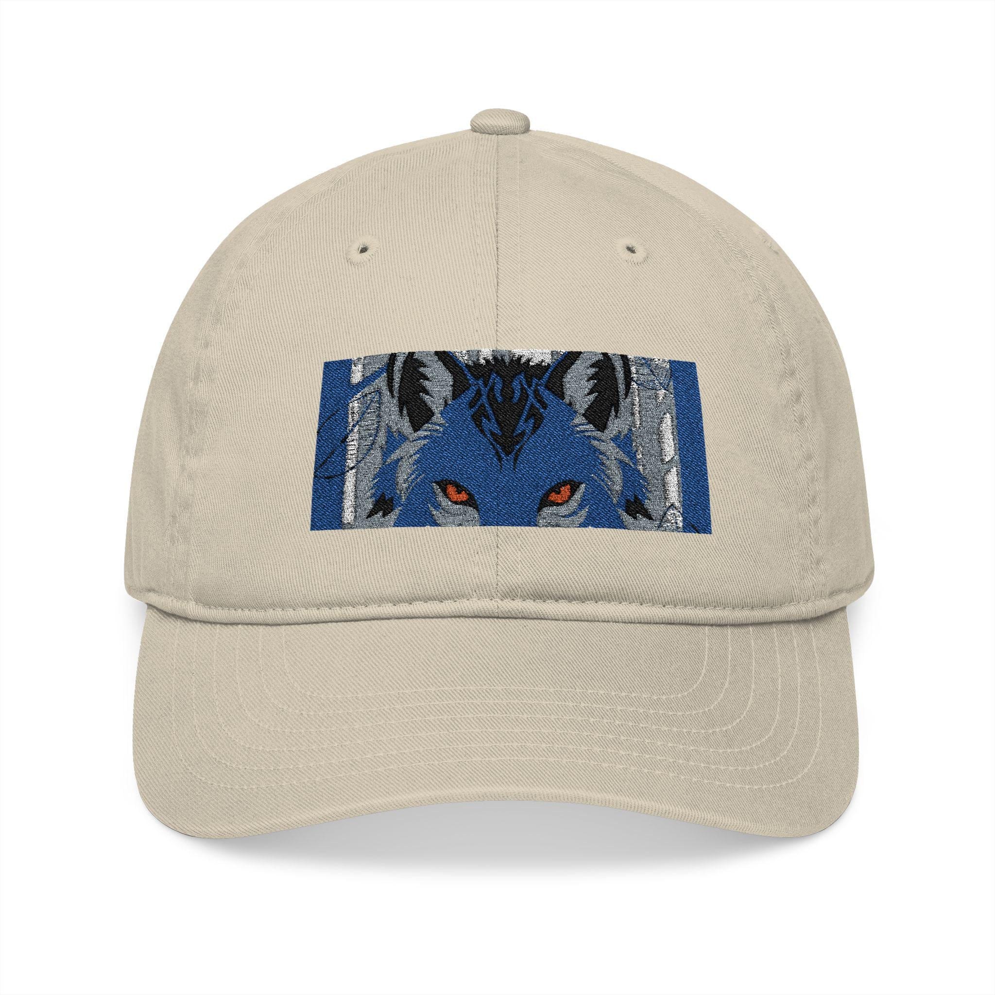 Blue Wolf Eyes embroidered baseball cap | organic cotton