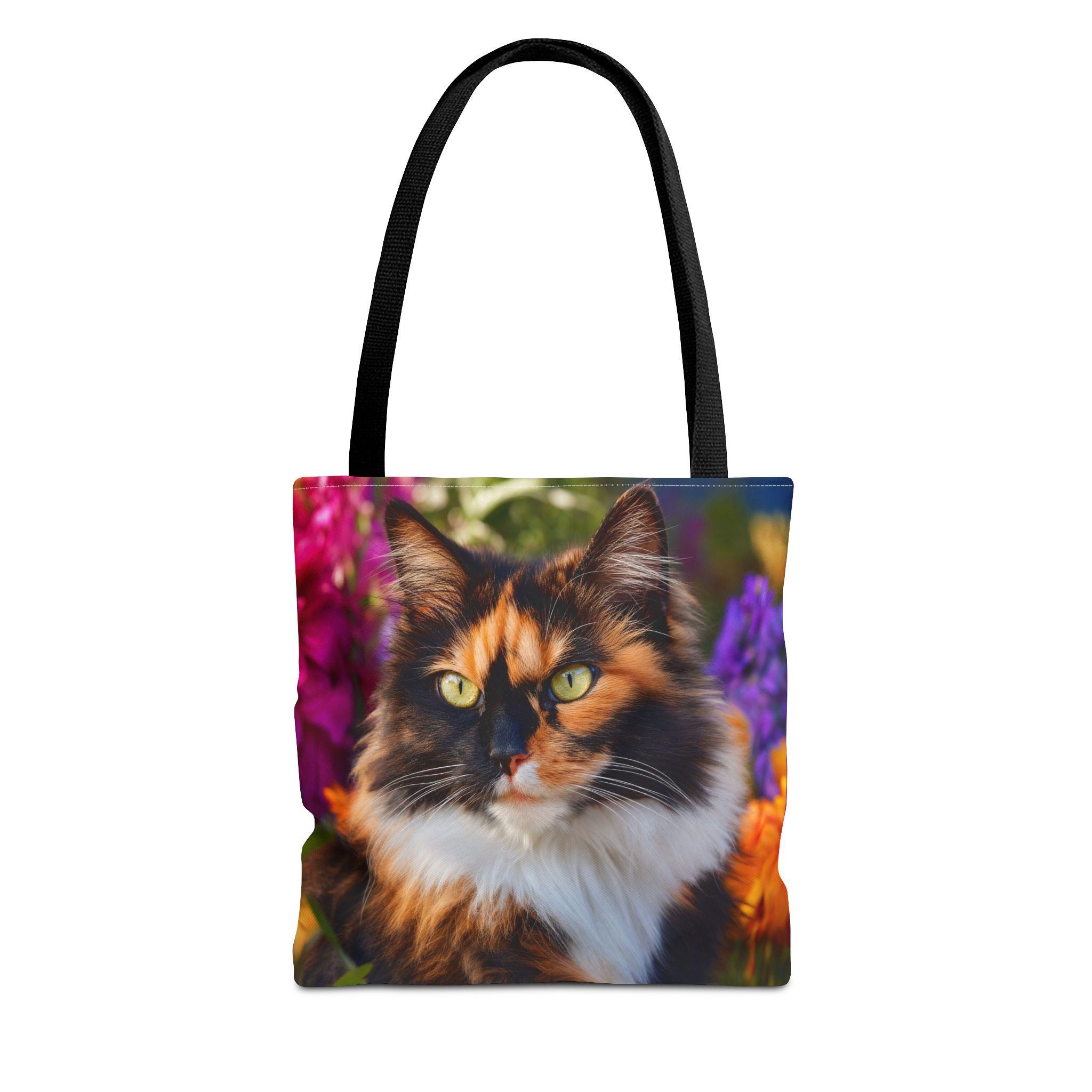 Calico Cat Tote Bag, Floral Cat Bag, Colorful Cat Lover Gift, Cute Animal Lover Tote, All Over Print Cat Bag, Pet Lover Gift