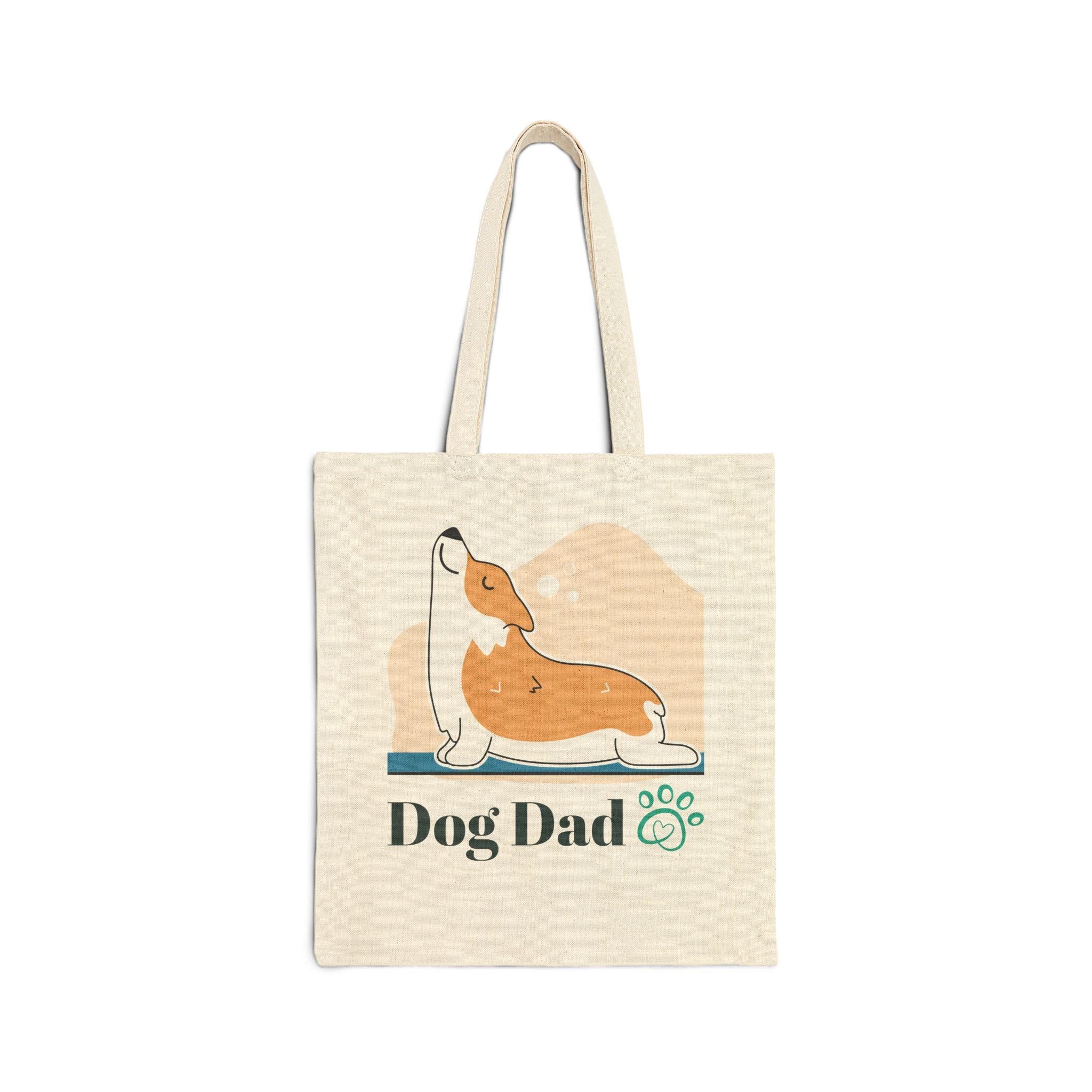 Corgi Dog Dad Tote Bag | Canvas Market Bag, Paw Print Design