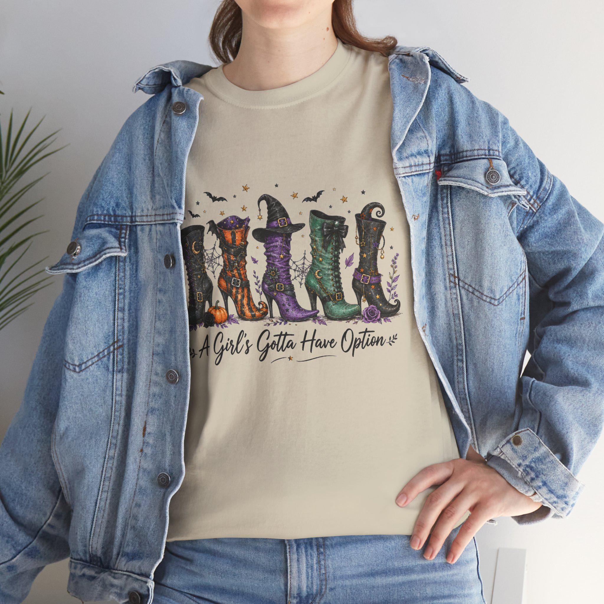 Cowgirl Boots Illustration Tee | 'A Girl's Gotta Have Options' Western Boots Shirt , Witchy Boots Halloween Shirt