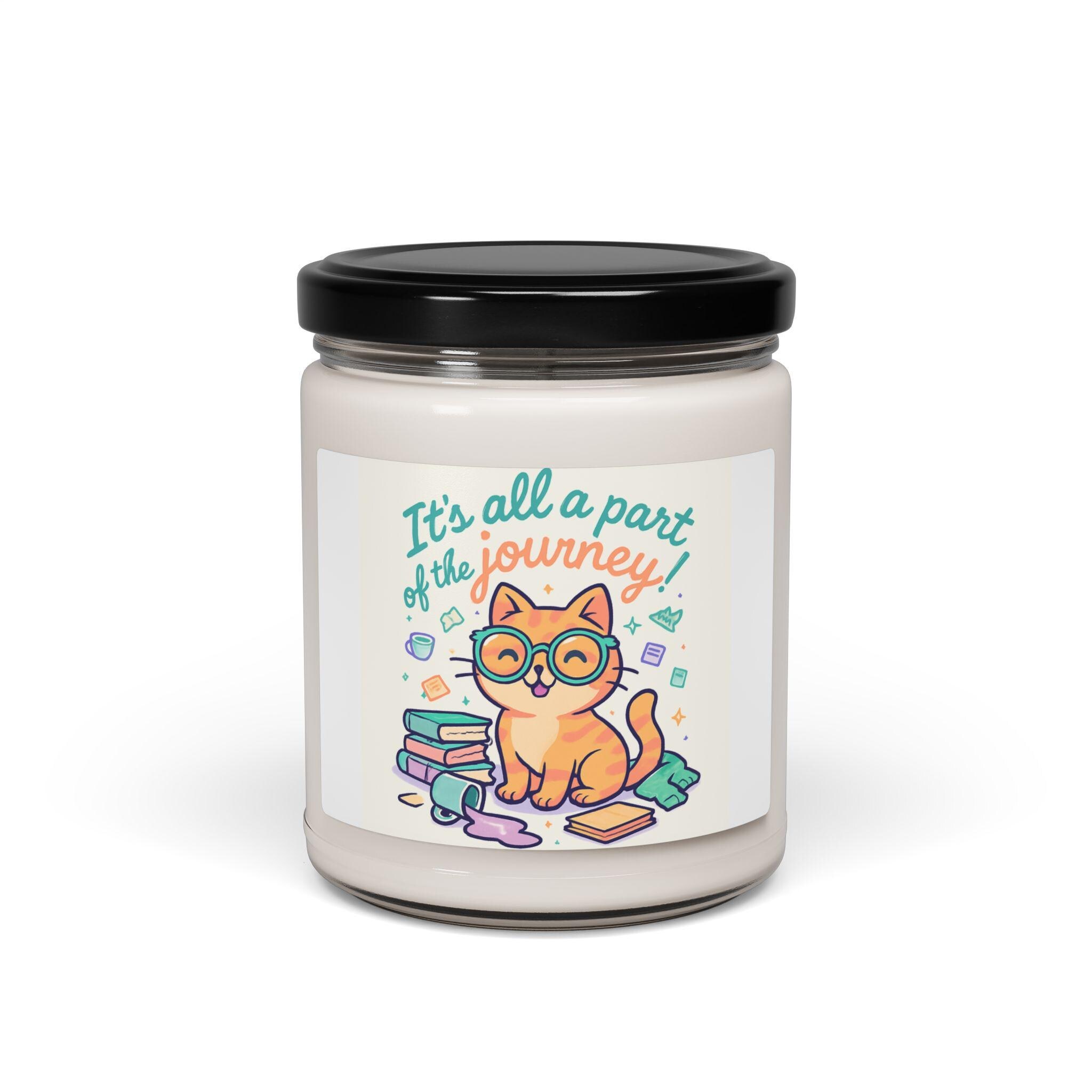 Cute Cat with Books It's All a Part of the Journey Candle
