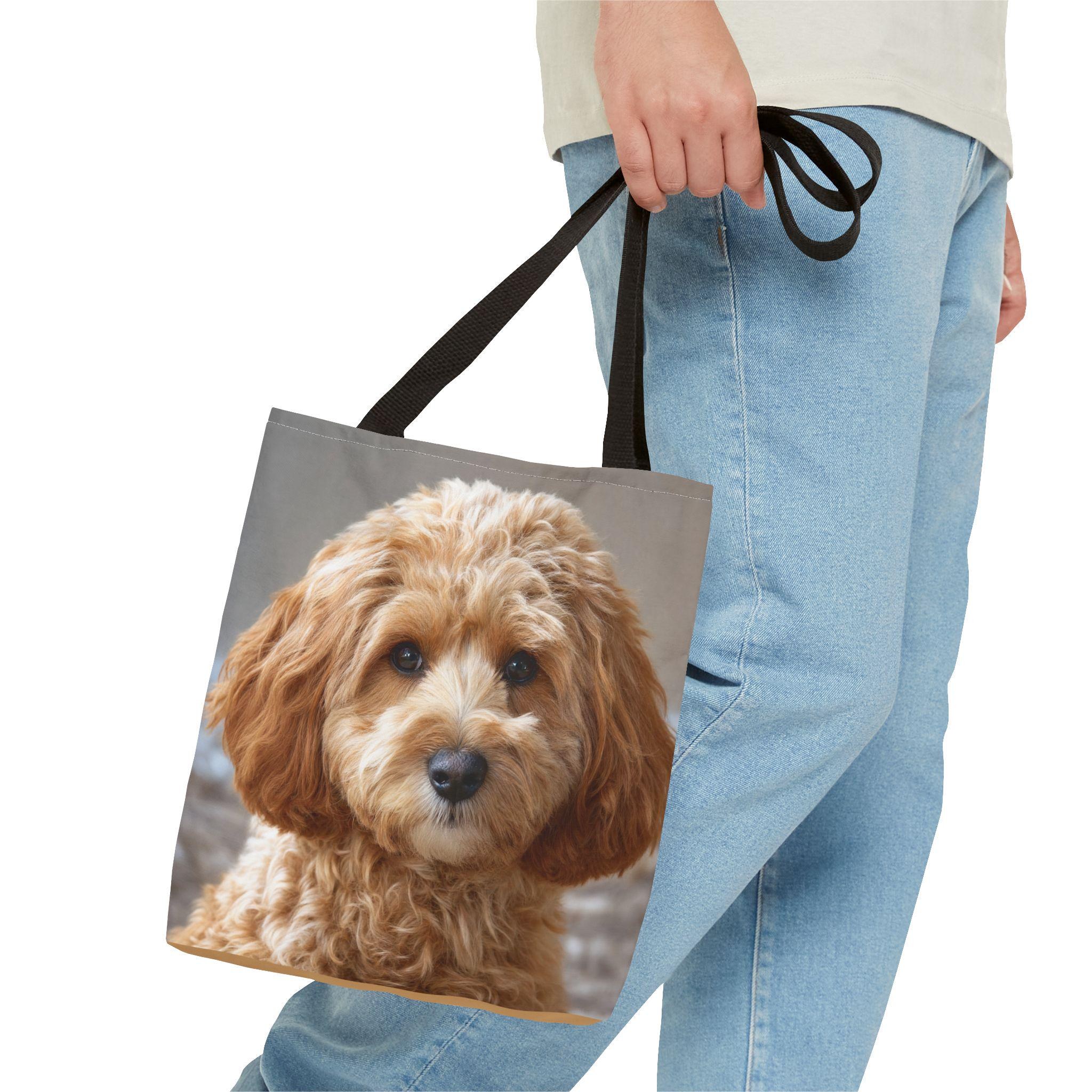 Cute Poodle Puppy Tote Bag | Dog Portrait, Photo Print| Utility Tote Bag | Photorealistic Dog Tote
