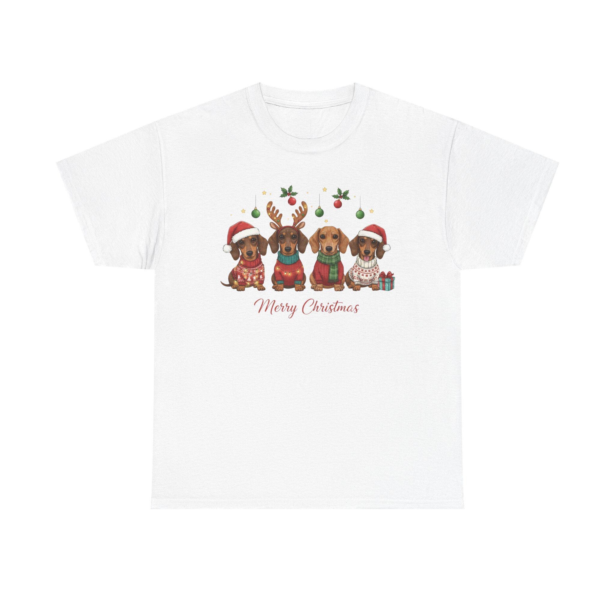 Dachshund Puppies in Santa Hats T-Shirt | Merry Christmas Tee