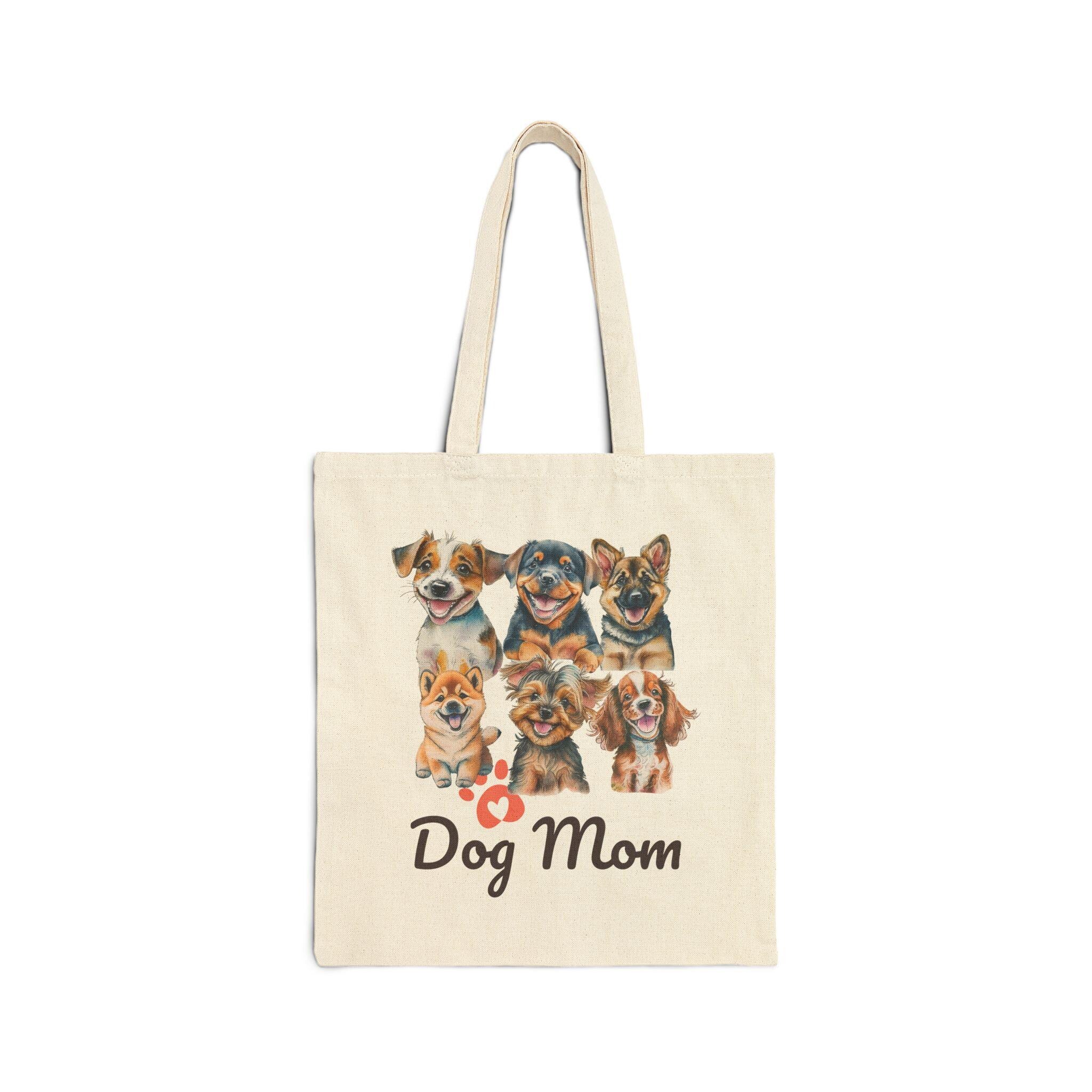 Dog Mom Tote Bag | Cute Watercolor Puppies, Canvas Grocery Bag