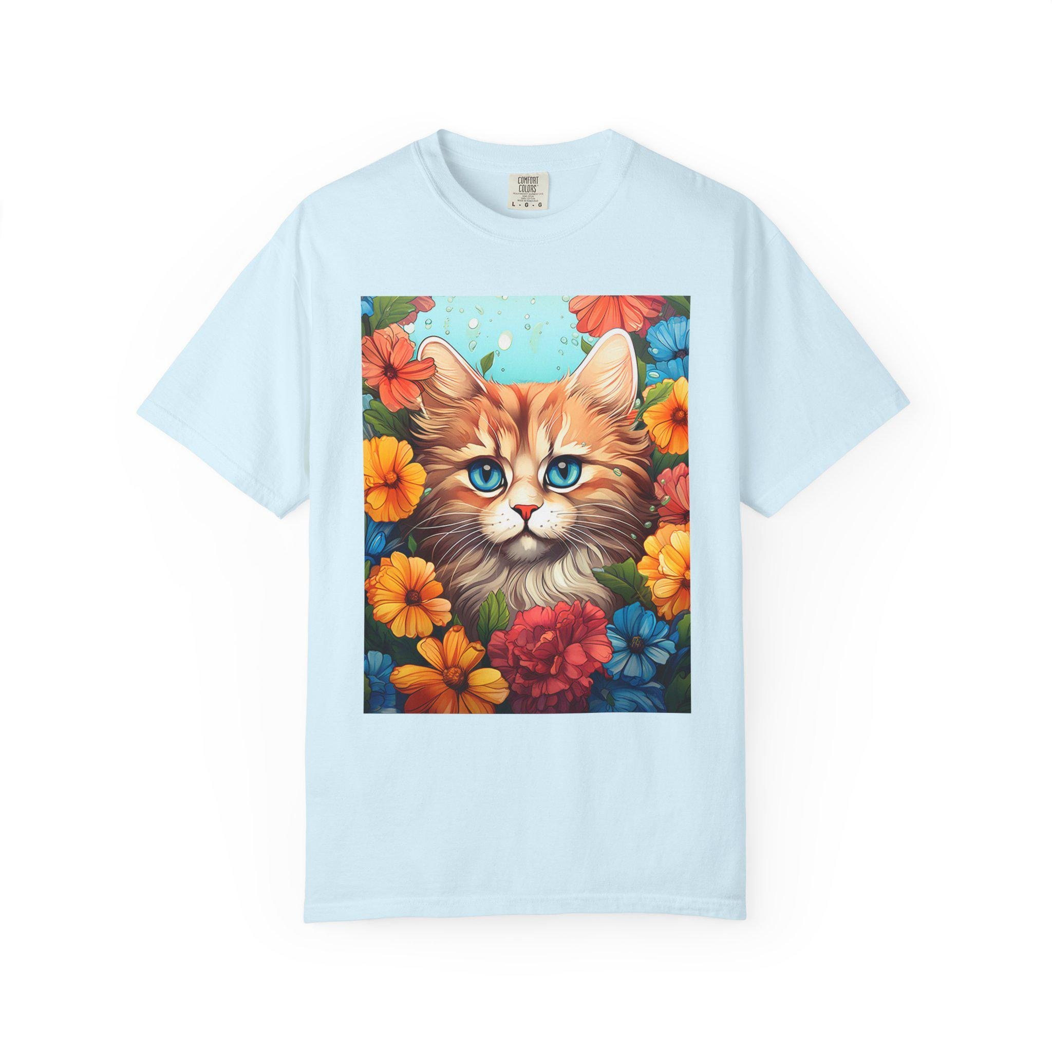 Floral Orange Tabby Cat T-Shirt | Colorful Cat Portrait Tee