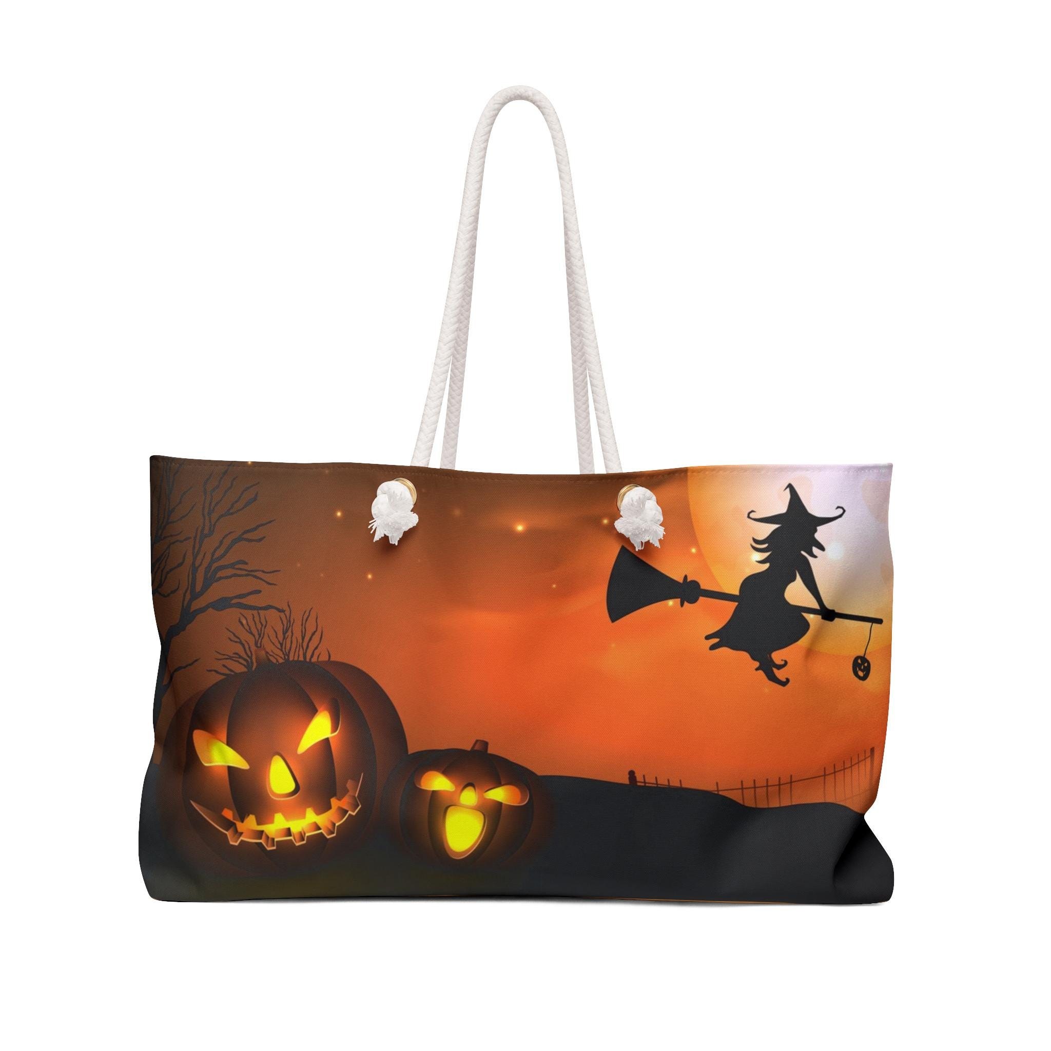 Flying Witch Halloween Weekender Bag | Jack-o'-Lantern Moonlight Scene