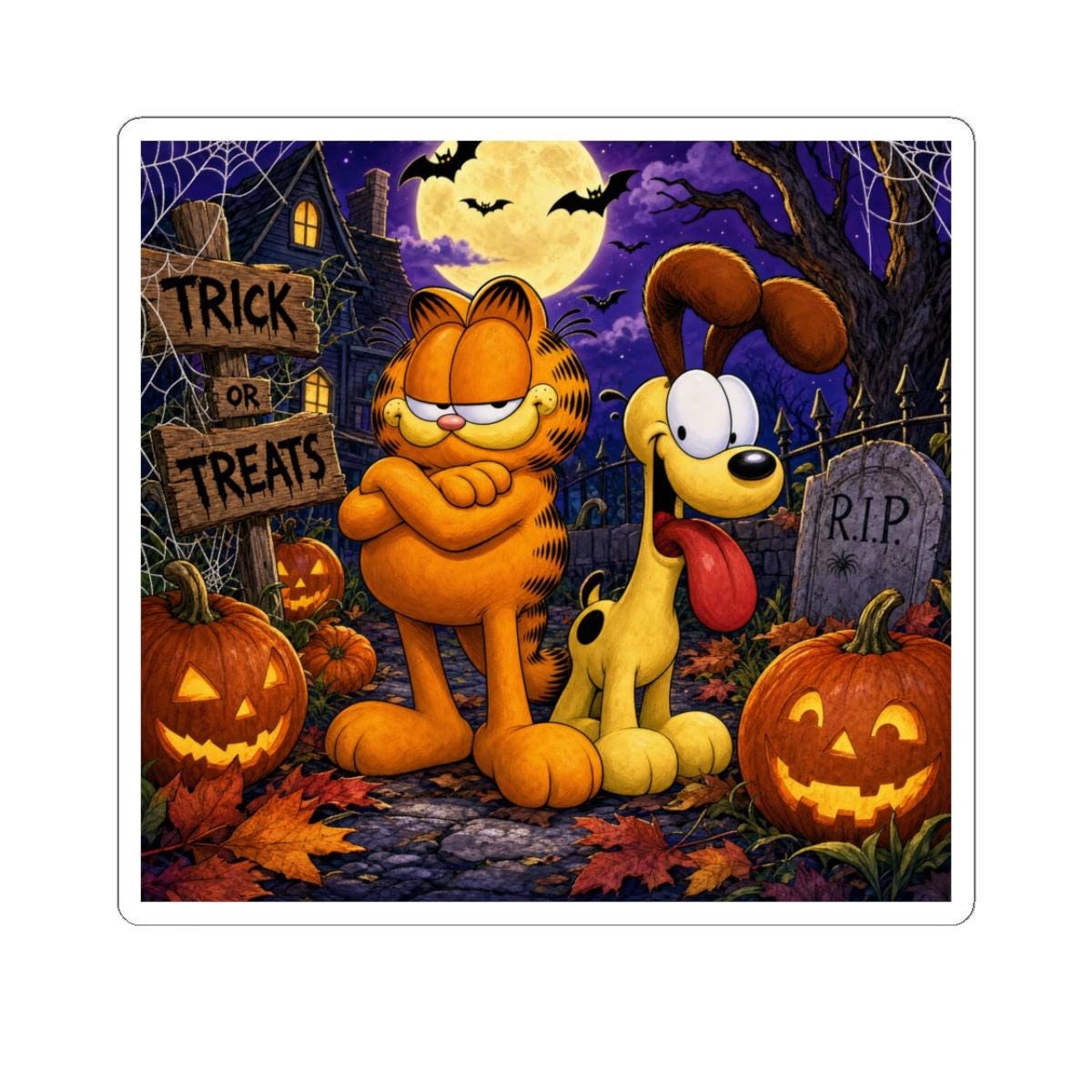 Garfield & Odie Halloween Sticker Kiss-Cut | Trick or Treat Pumpkin Graveyard