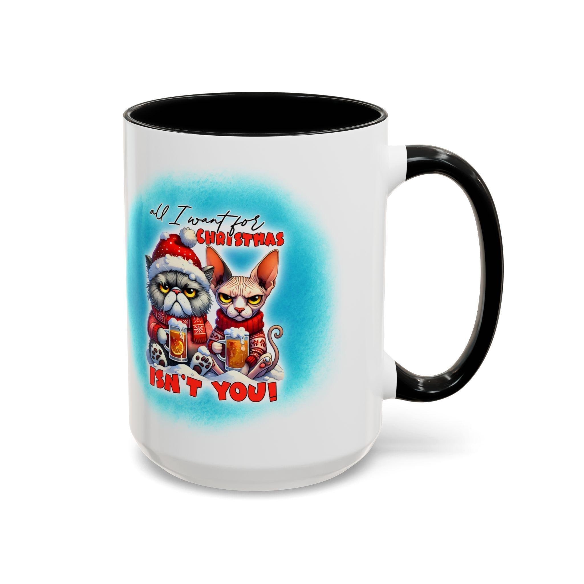 Grumpy Cats in Santa Hats Accent Coffee Mug | 11oz 15oz