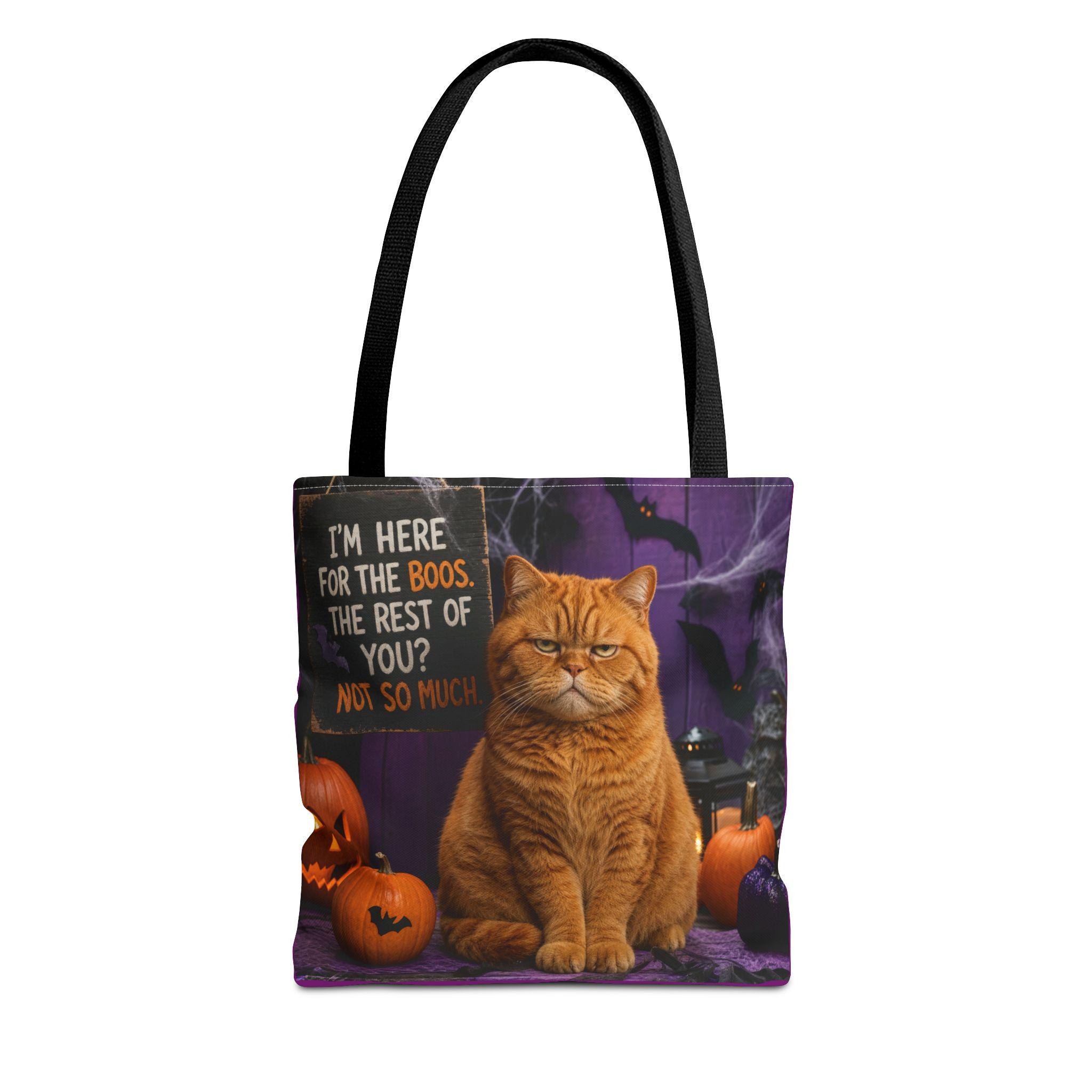 Grumpy Orange Cat Halloween Tote Bag | Pumpkin, Bats, Spooky Quote, Garfield Tote Gift for Her or Him, Sassy Seasonal Gift