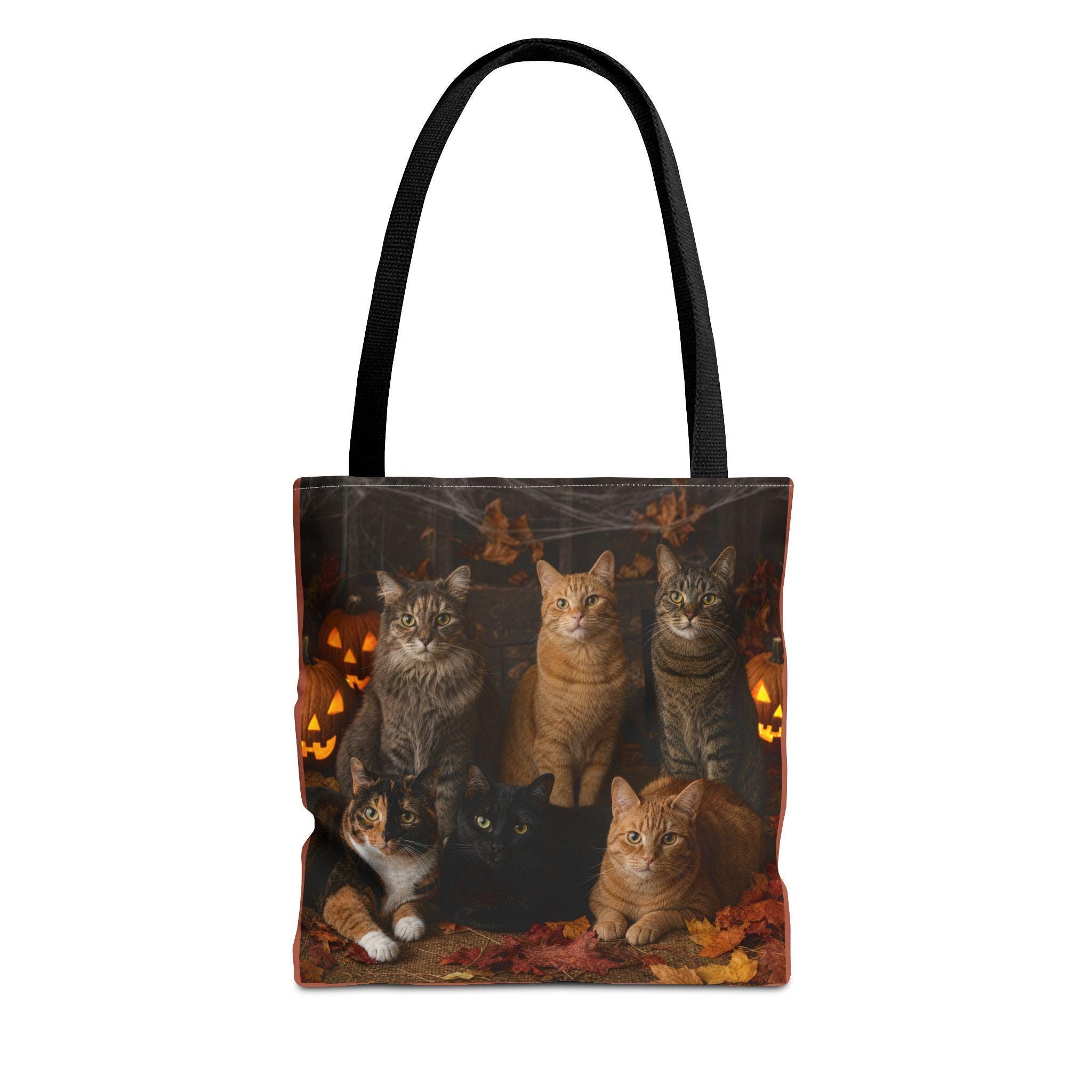 Halloween Cats Tote Bag | Pumpkin Jack-O'-Lanterns, Autumn Leaves