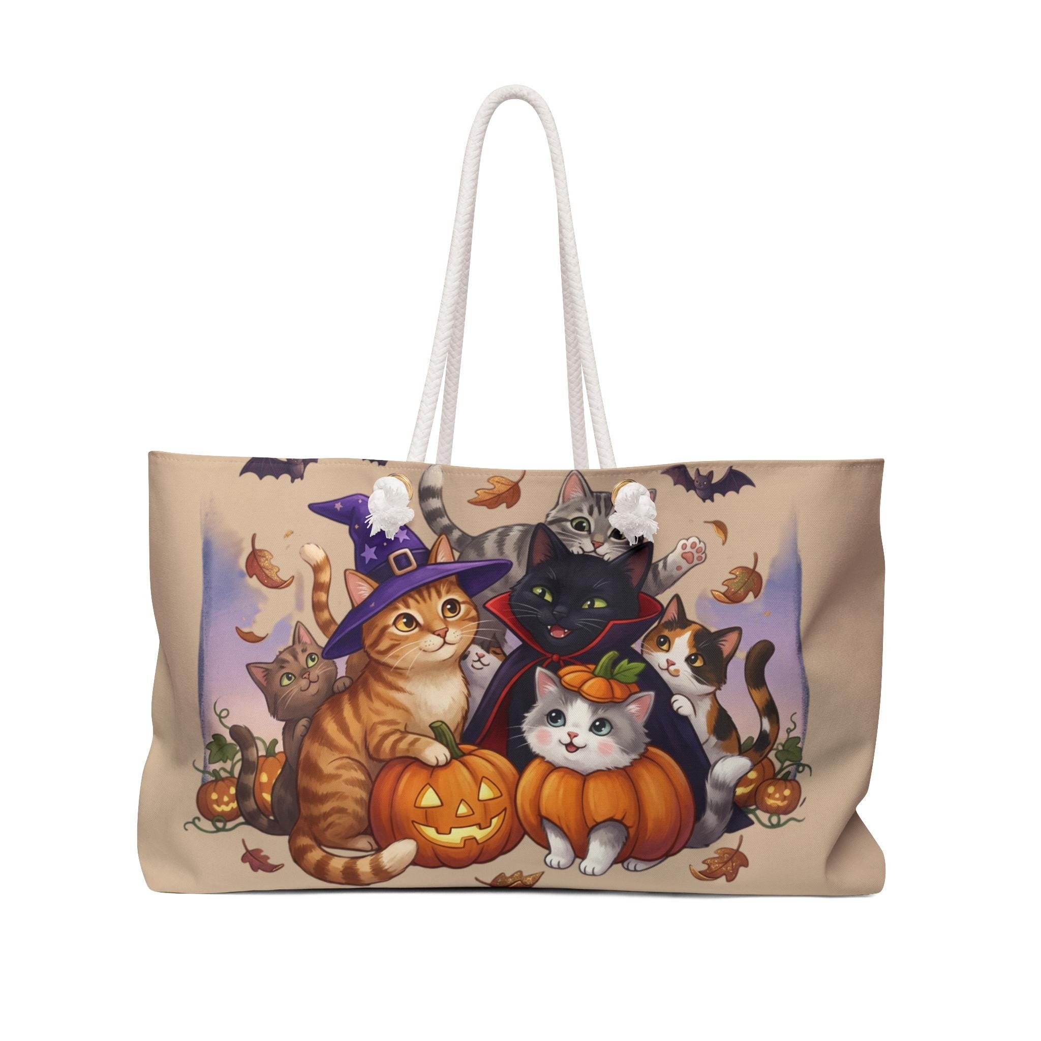 Halloween Cats with Pumpkins Weekender Bag | Cute Cat Witch Tote